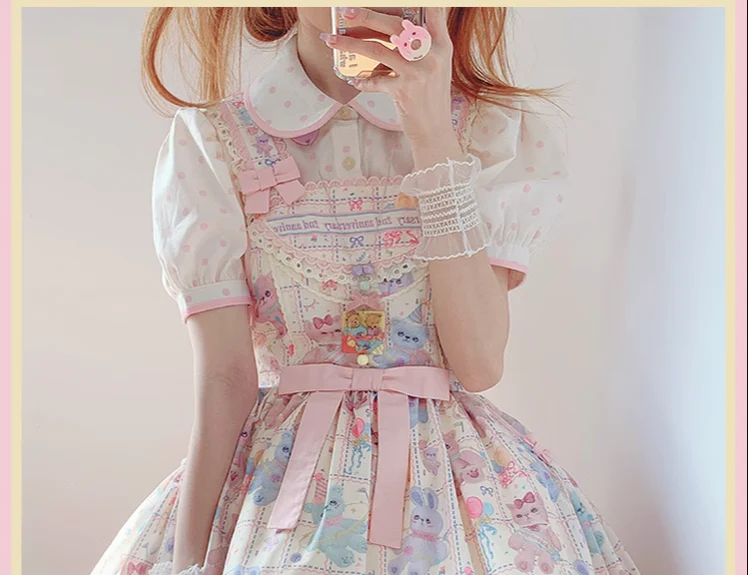RichLolita - Starry Pudding Bear - Sweet Lolita Jumper Dress Printed OP Dress - Image 11