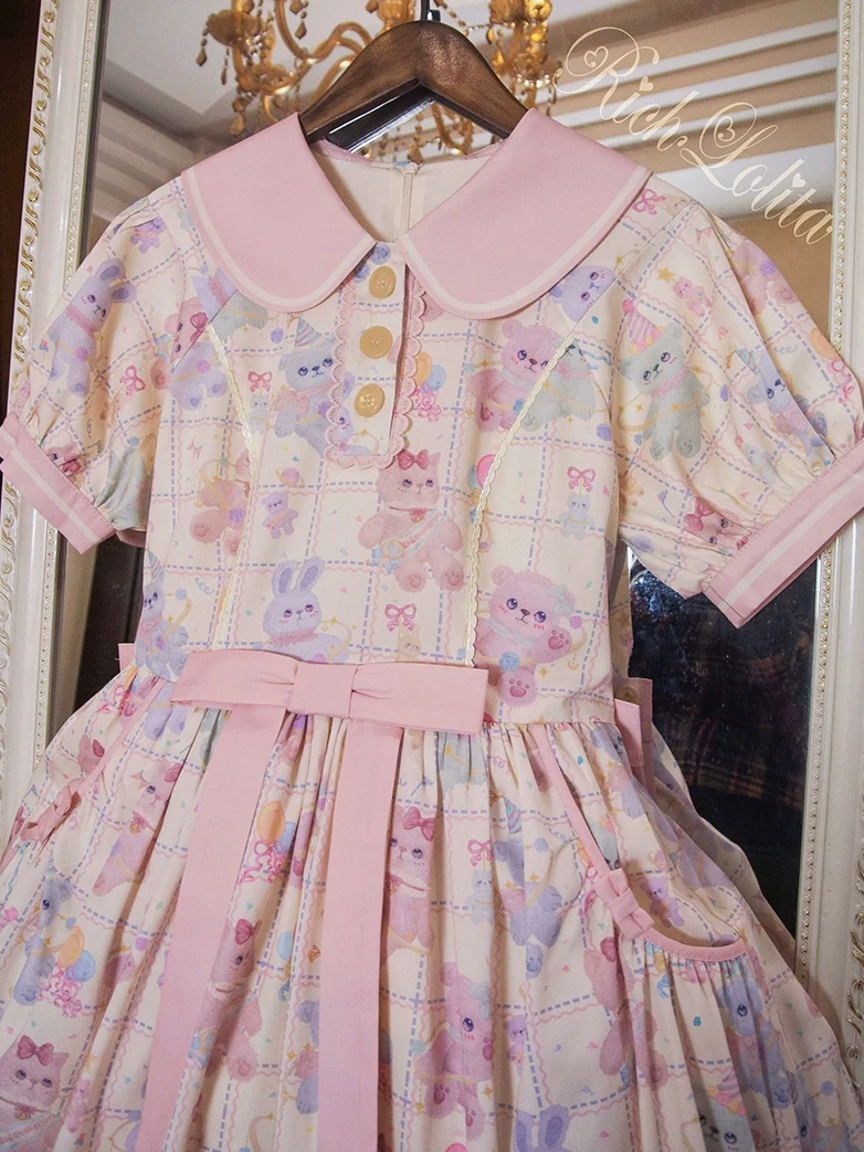 RichLolita - Starry Pudding Bear - Sweet Lolita Jumper Dress Printed OP Dress - Image 16