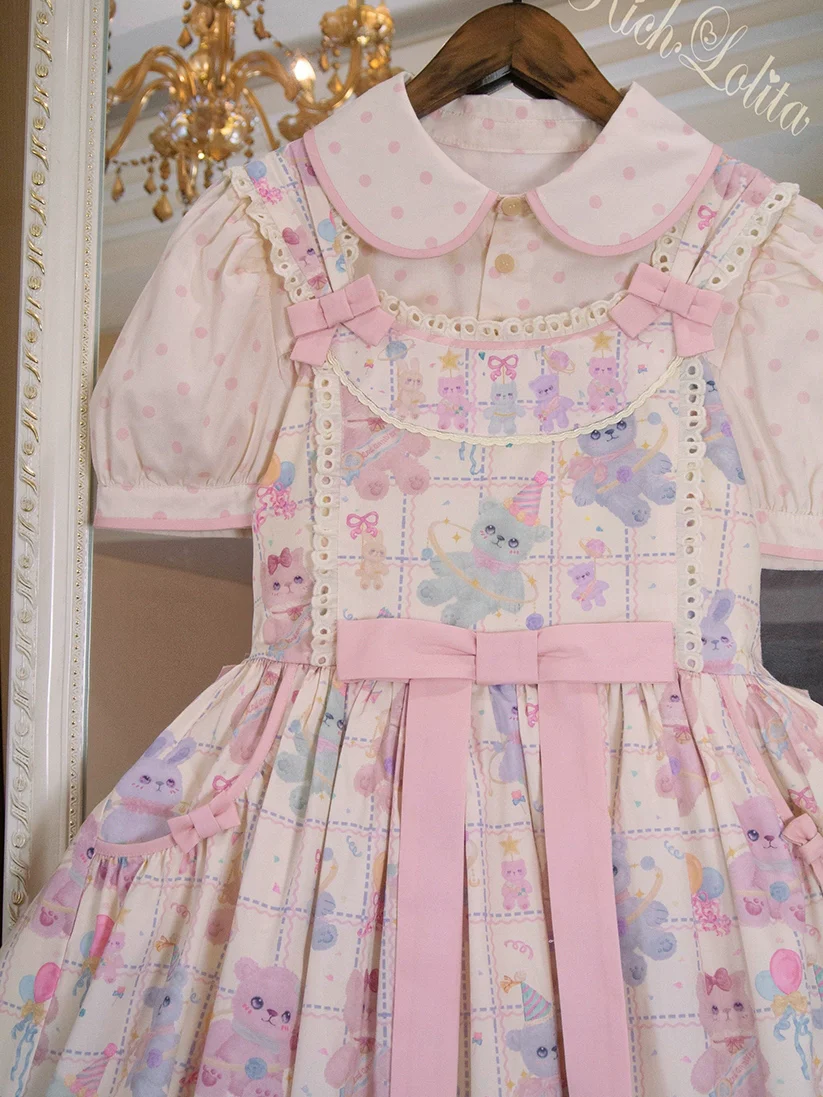 RichLolita - Starry Pudding Bear - Sweet Lolita Jumper Dress Printed OP Dress - Image 17