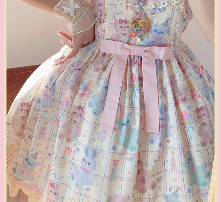 RichLolita - Starry Pudding Bear - Sweet Lolita Jumper Dress Printed OP Dress - Image 18