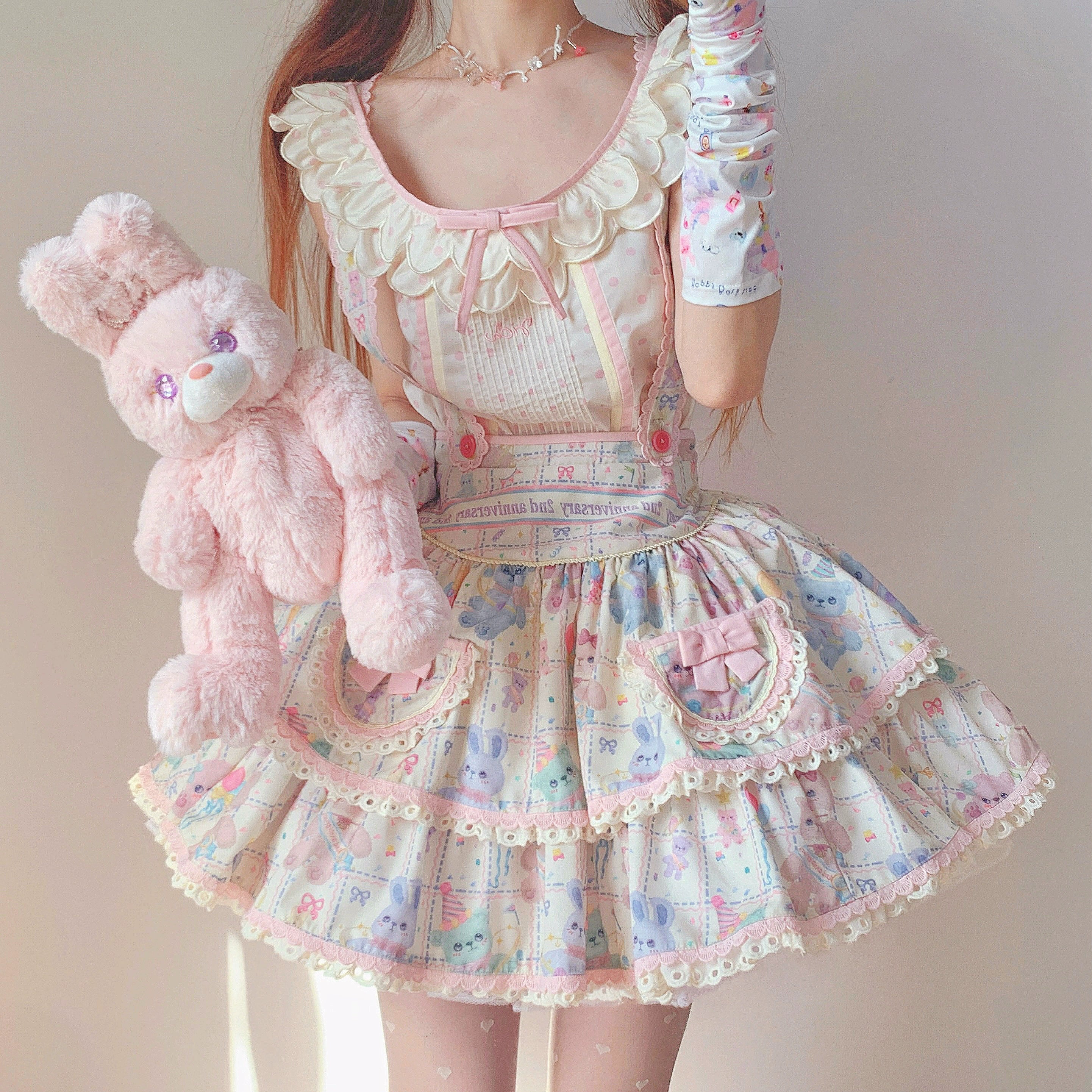 RichLolita - Starry Pudding Bear - Sweet Lolita Jumper Dress Printed OP Dress - Image 2