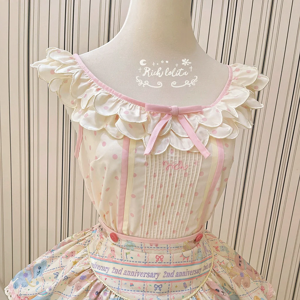 RichLolita - Starry Pudding Bear - Sweet Lolita Jumper Dress Printed OP Dress - Image 20