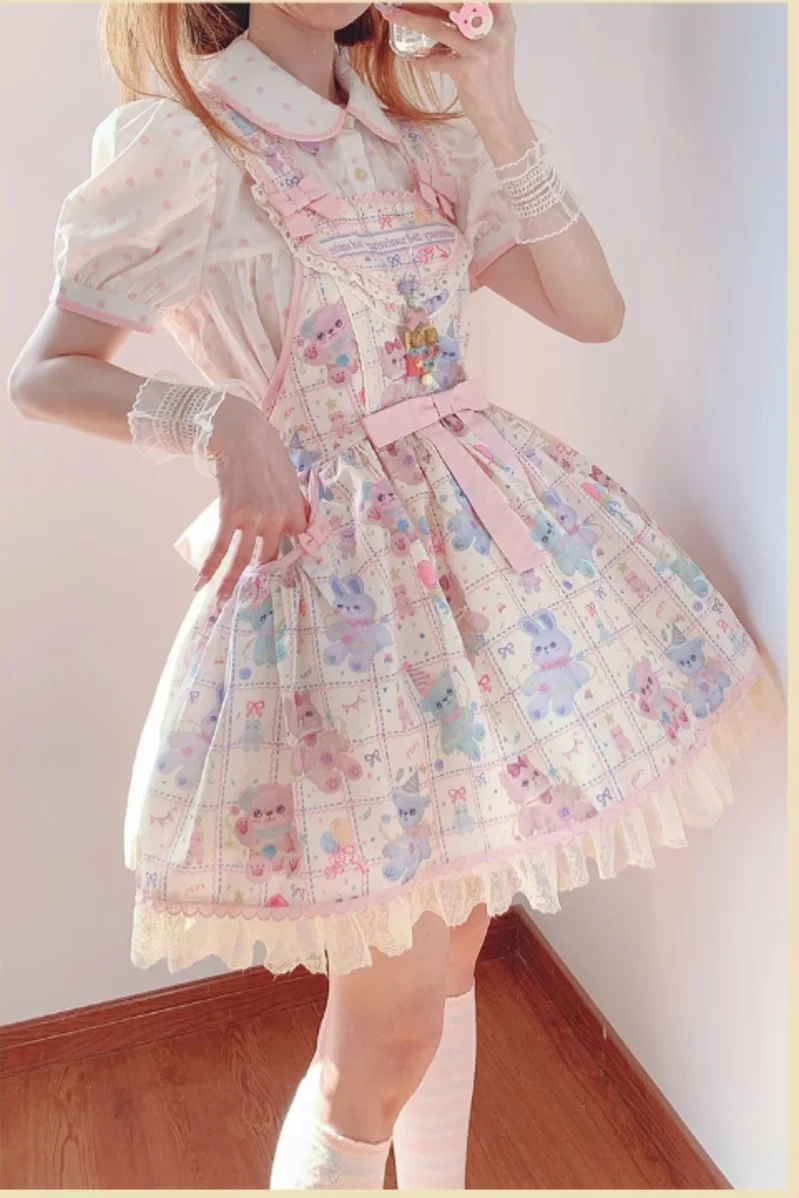 RichLolita - Starry Pudding Bear - Sweet Lolita Jumper Dress Printed OP Dress - Image 3