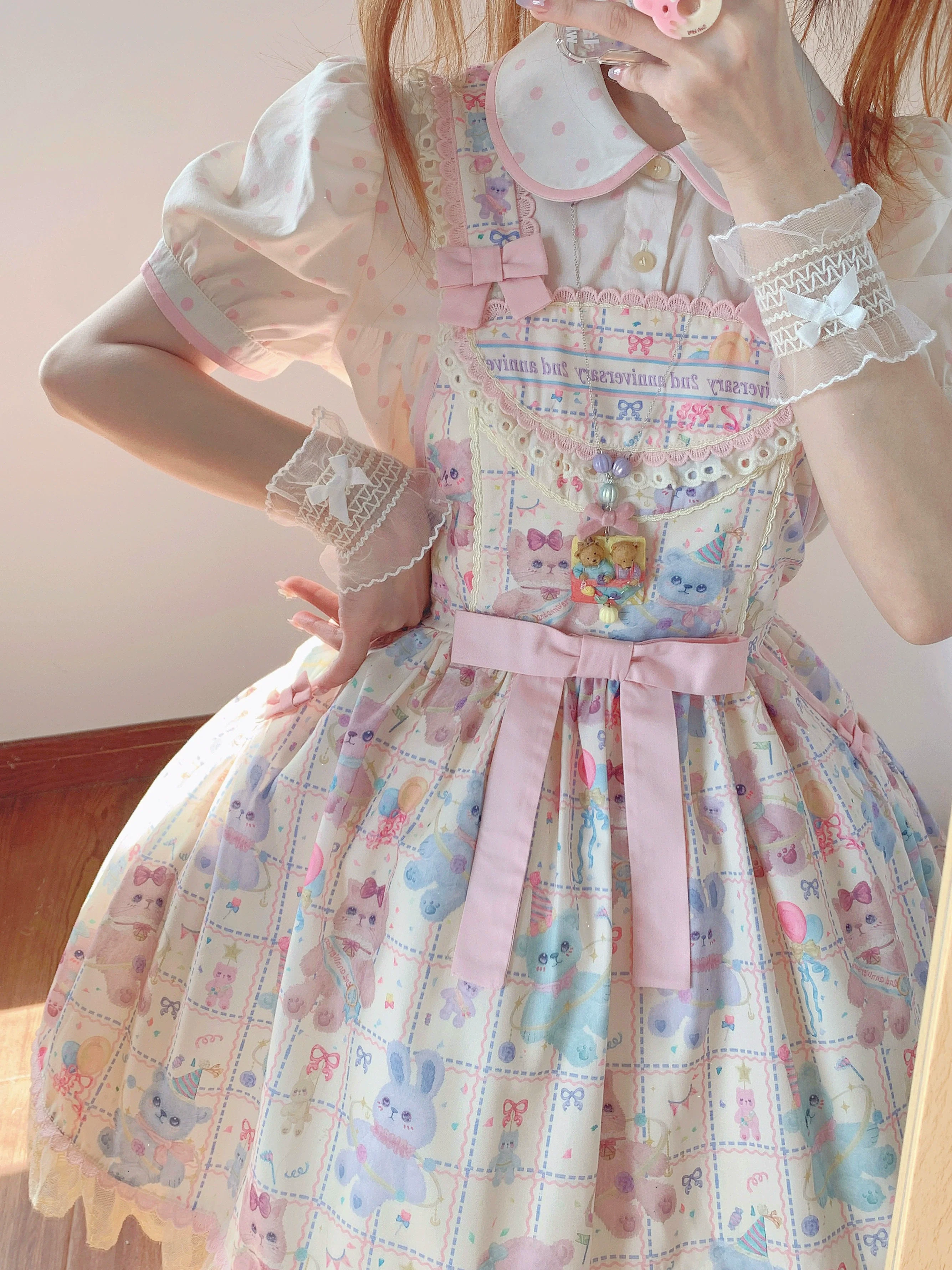 RichLolita - Starry Pudding Bear - Sweet Lolita Jumper Dress Printed OP Dress - Image 4