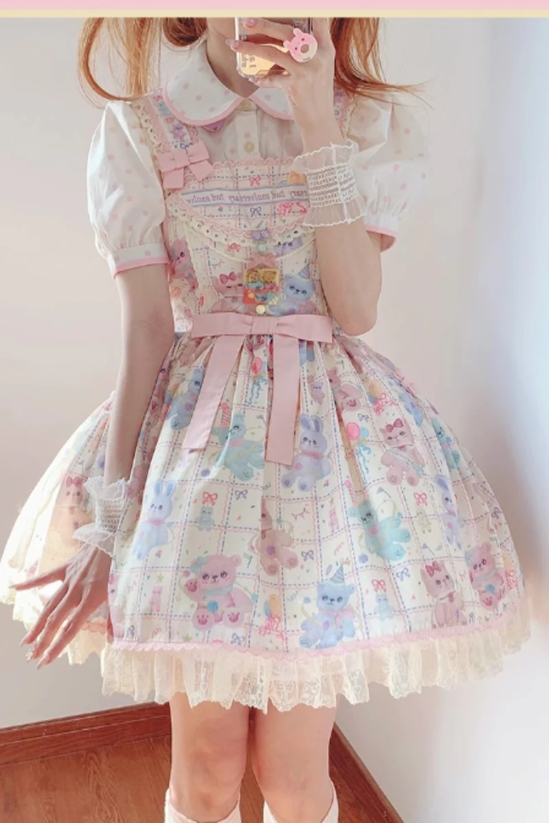 RichLolita - Starry Pudding Bear - Sweet Lolita Jumper Dress Printed OP Dress - Image 5