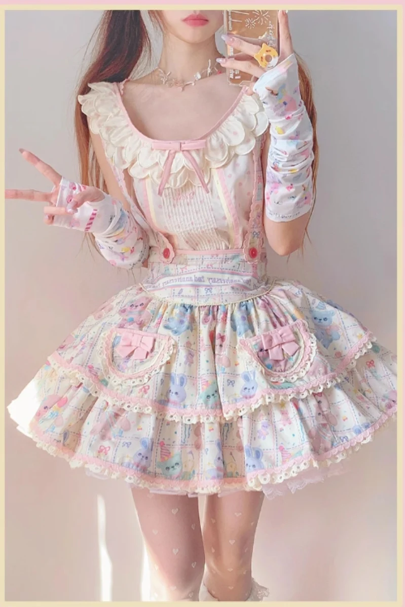 RichLolita - Starry Pudding Bear - Sweet Lolita Jumper Dress Printed OP Dress - Image 6