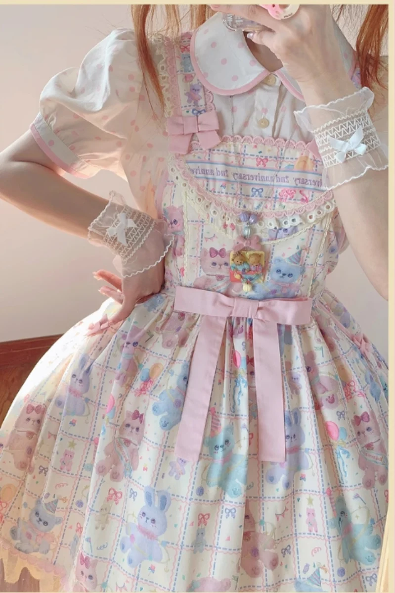 RichLolita - Starry Pudding Bear - Sweet Lolita Jumper Dress Printed OP Dress - Image 7