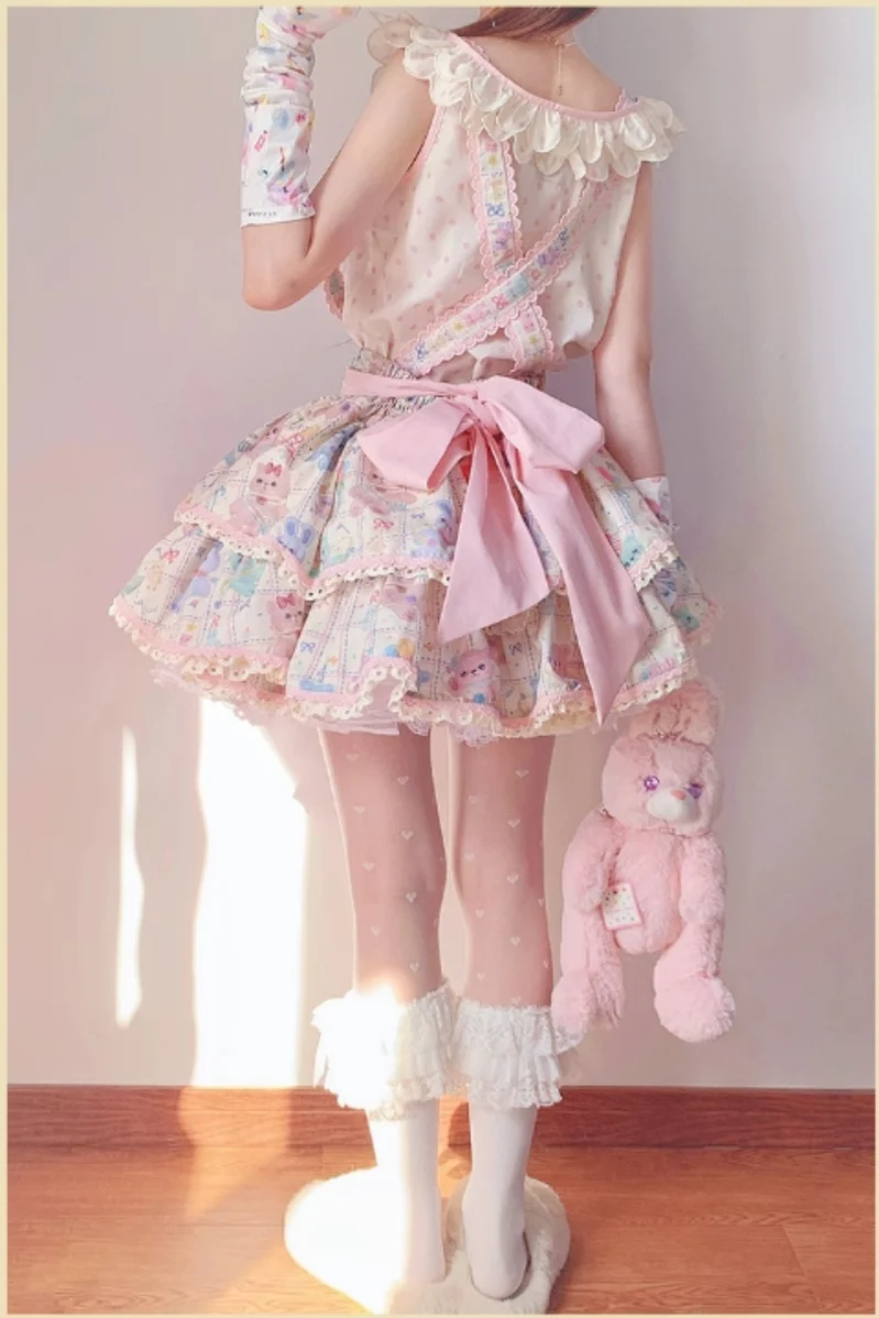 RichLolita - Starry Pudding Bear - Sweet Lolita Jumper Dress Printed OP Dress - Image 9