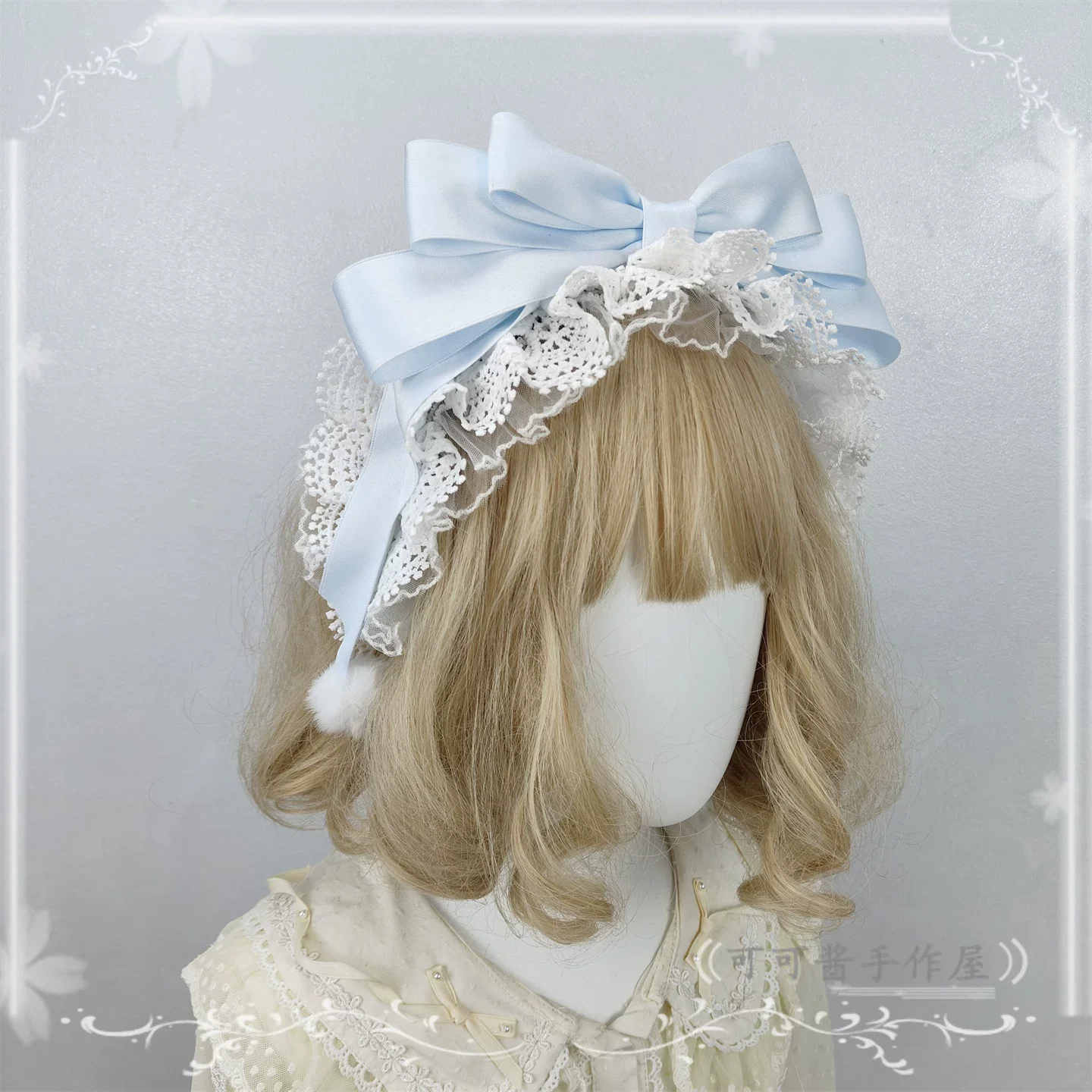 Sweet Lolita Lace Bowknot KC, Pom-pom Accent - Image 10