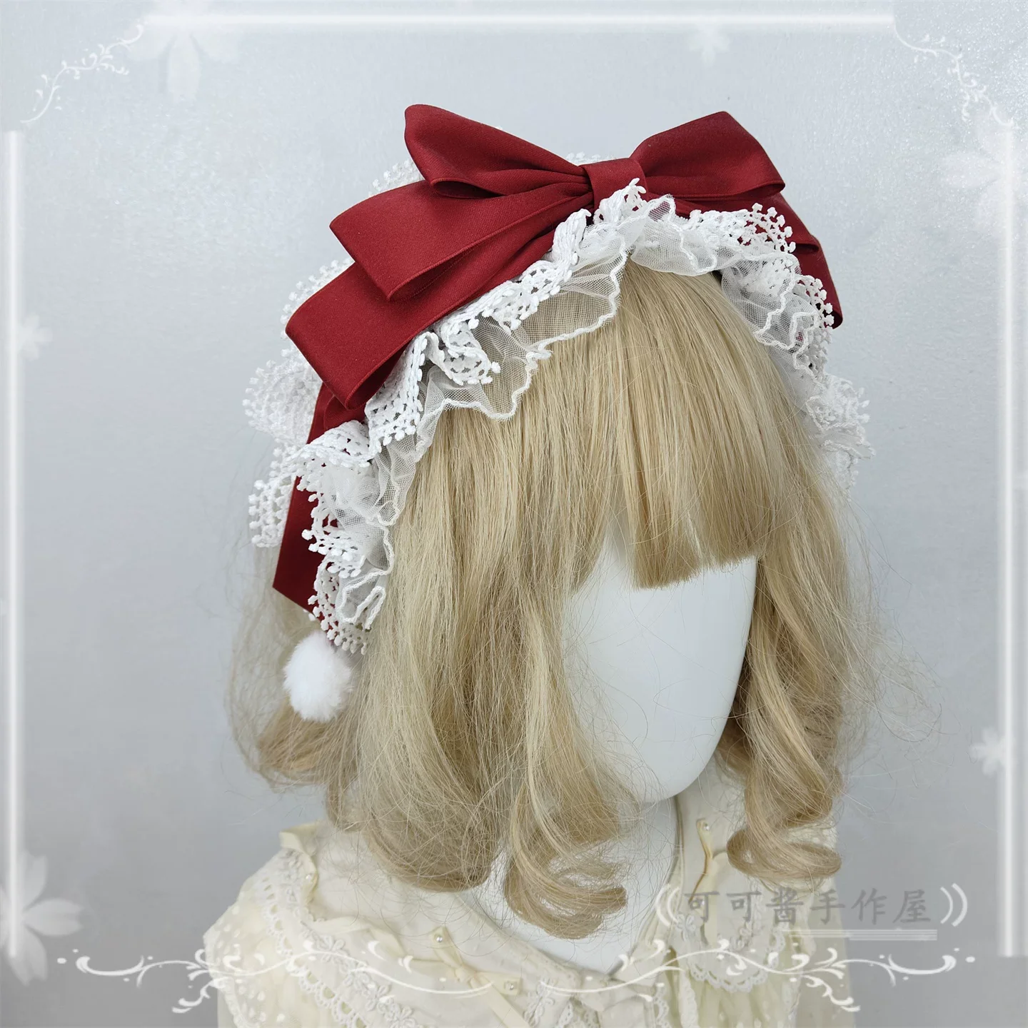 Sweet Lolita Lace Bowknot KC, Pom-pom Accent - Image 12
