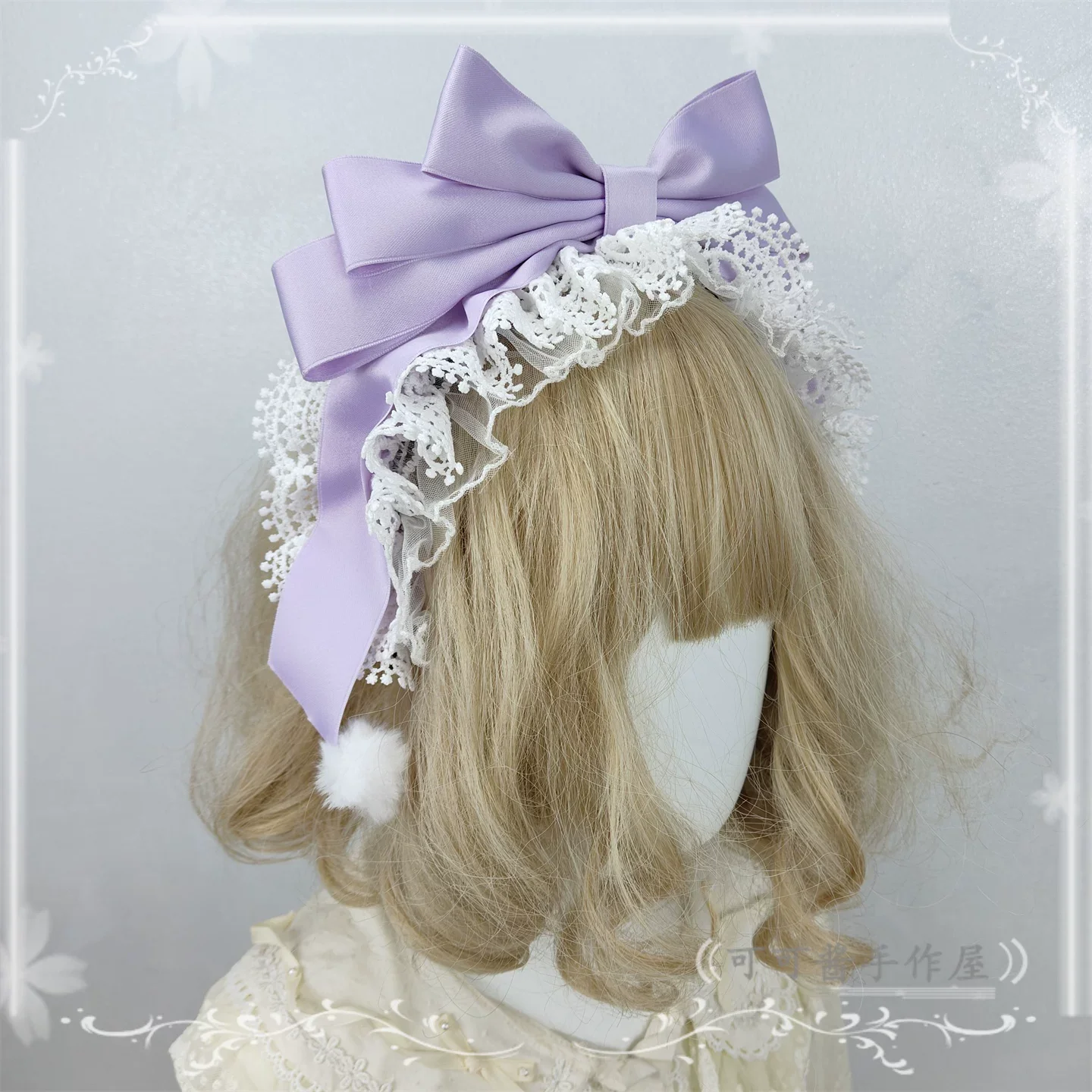 Sweet Lolita Lace Bowknot KC, Pom-pom Accent - Image 16