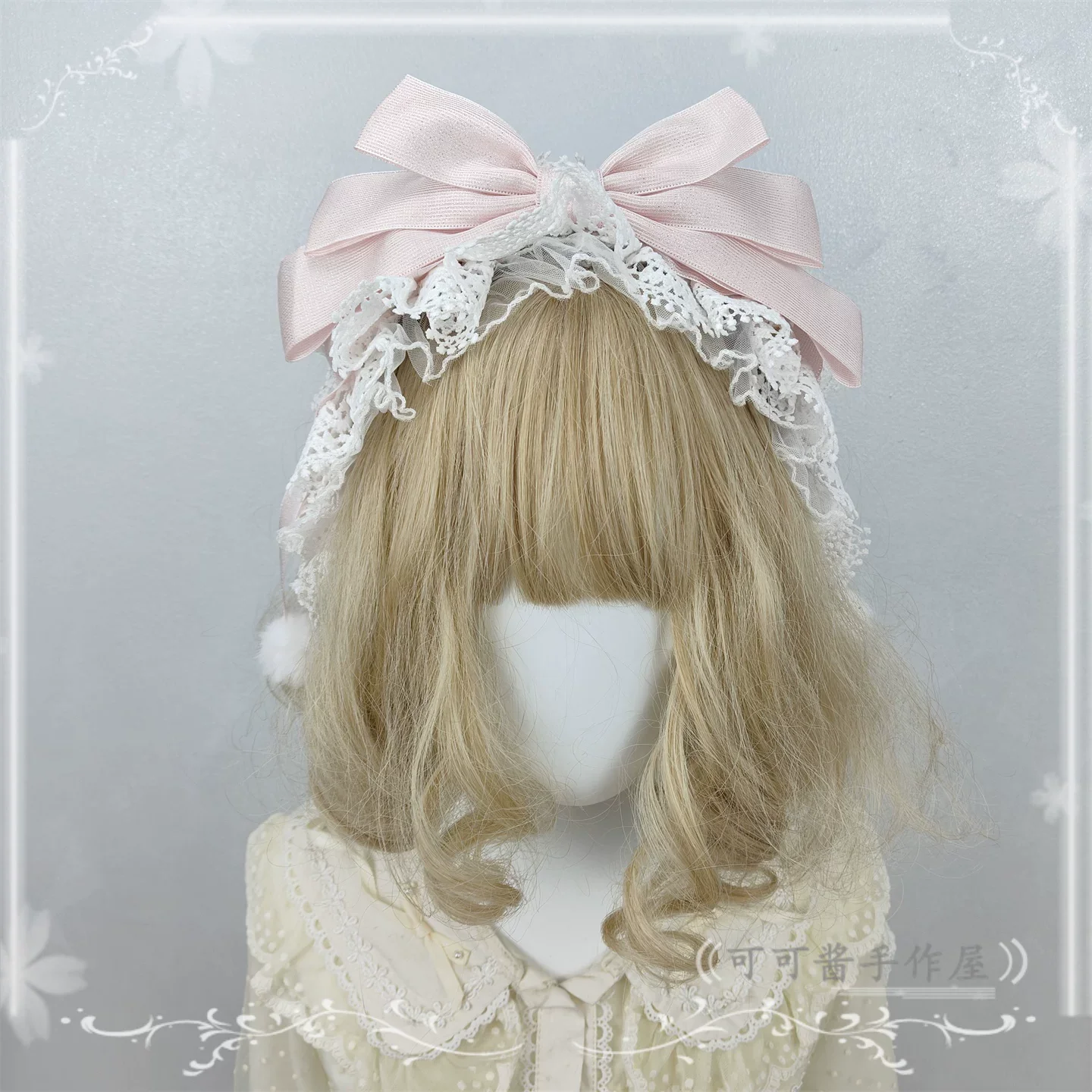 Sweet Lolita Lace Bowknot KC, Pom-pom Accent - Image 7