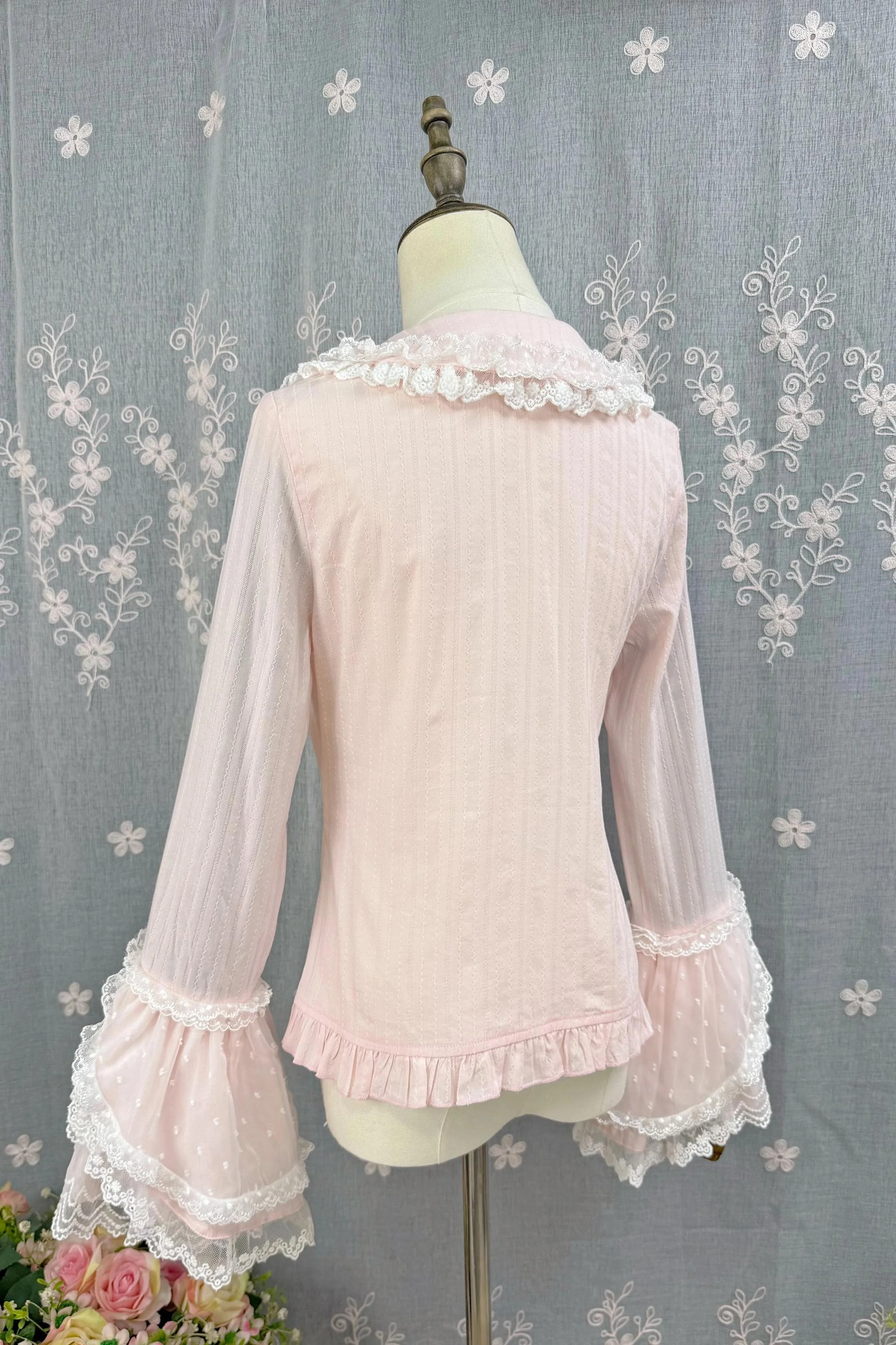 Spiral Candy - Sweet Lolita Long Sleeve Cotton Shirt, Lace Accents - Image 10