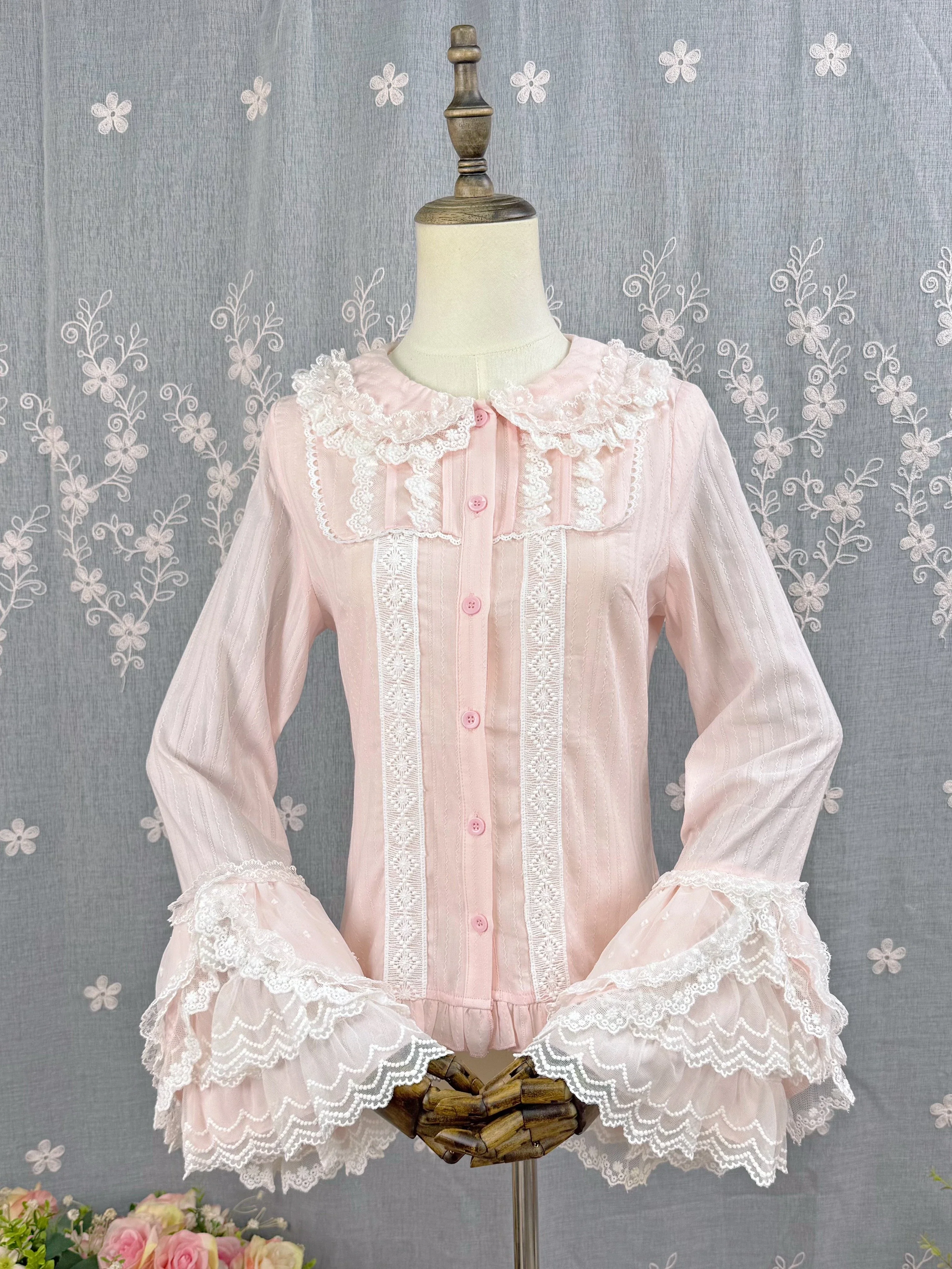 Spiral Candy - Sweet Lolita Long Sleeve Cotton Shirt, Lace Accents - Image 11
