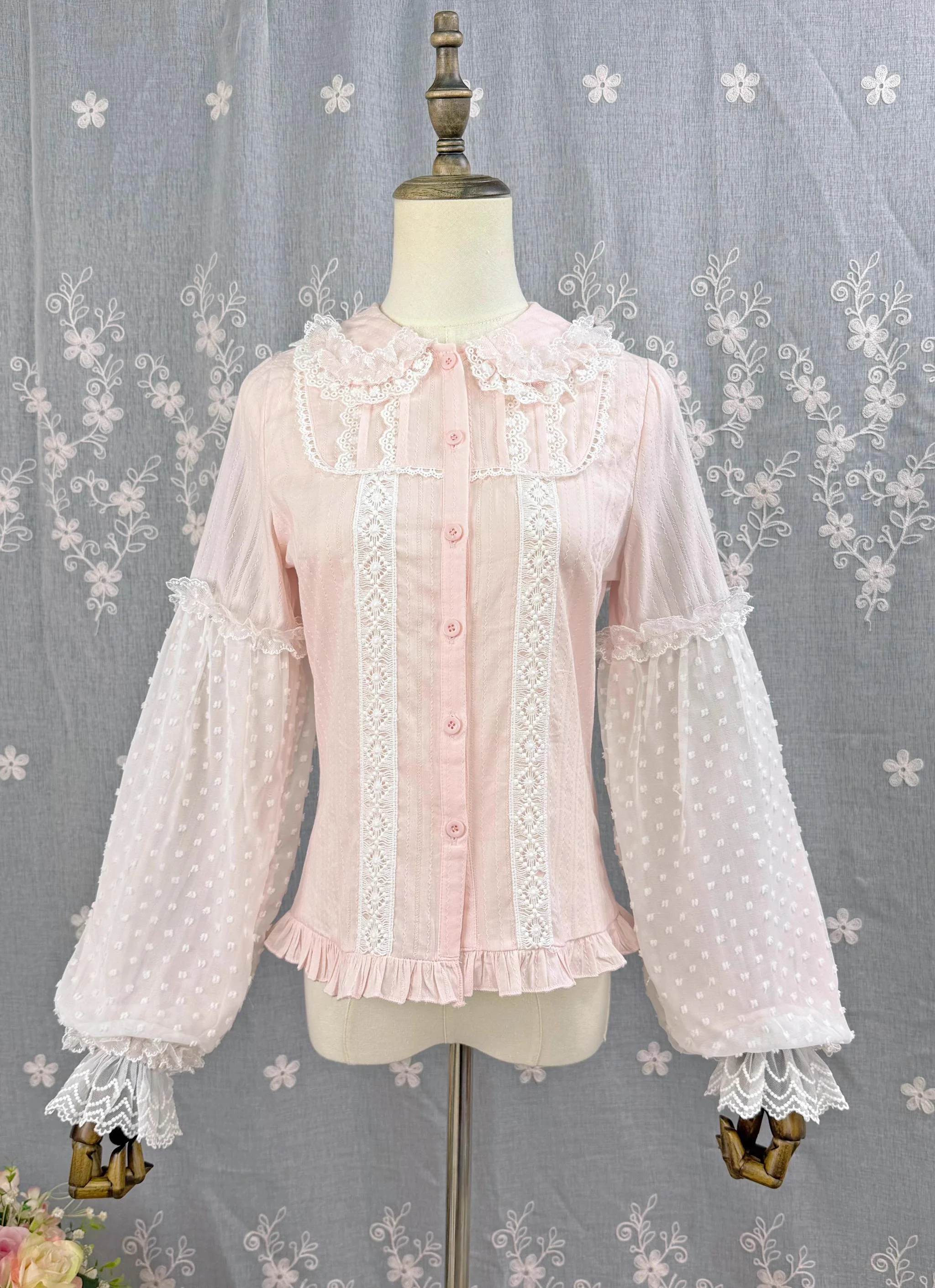 Spiral Candy - Sweet Lolita Long Sleeve Cotton Shirt, Lace Accents - Image 13