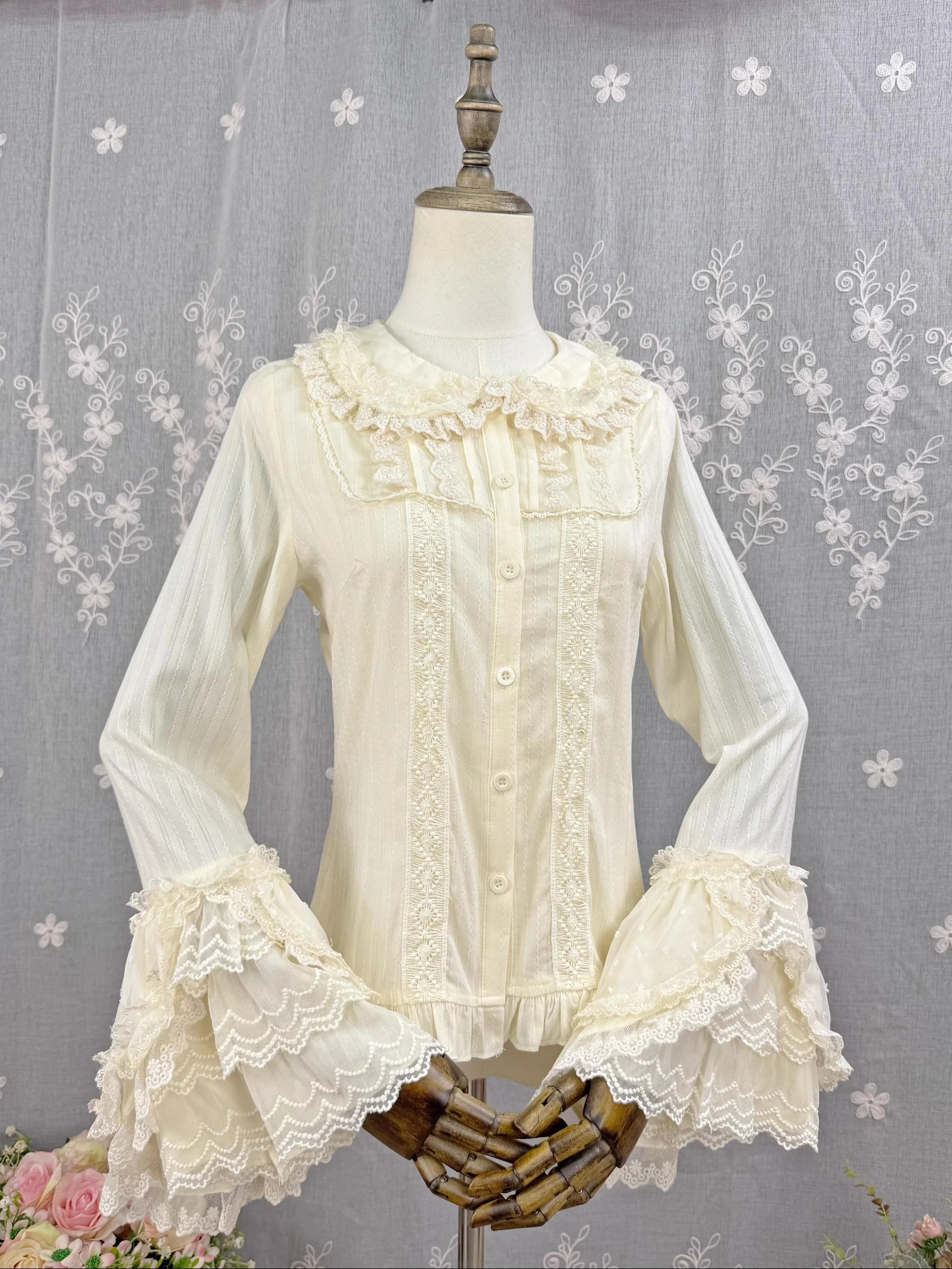 Spiral Candy - Sweet Lolita Long Sleeve Cotton Shirt, Lace Accents - Image 15