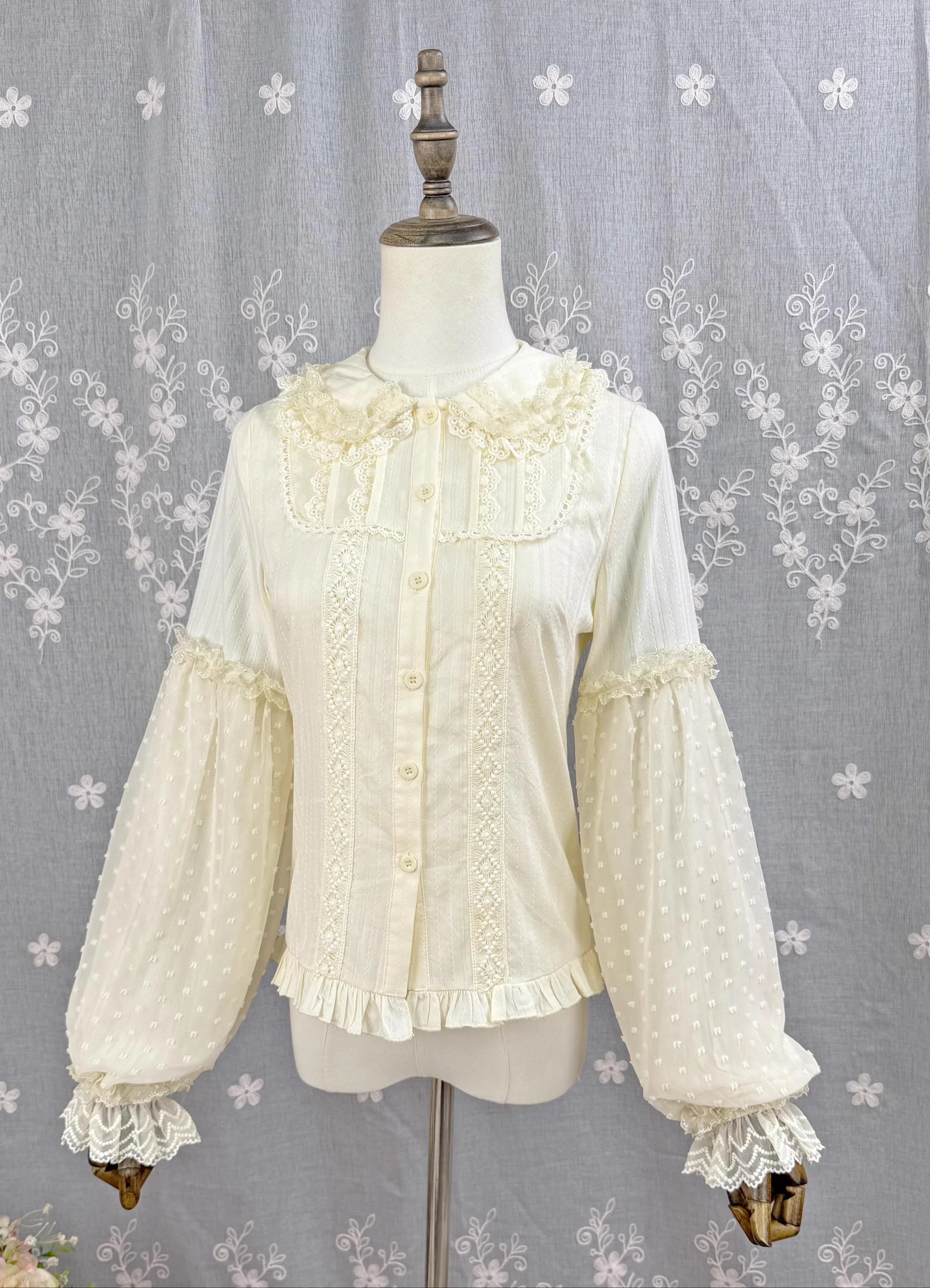 Spiral Candy - Sweet Lolita Long Sleeve Cotton Shirt, Lace Accents - Image 16