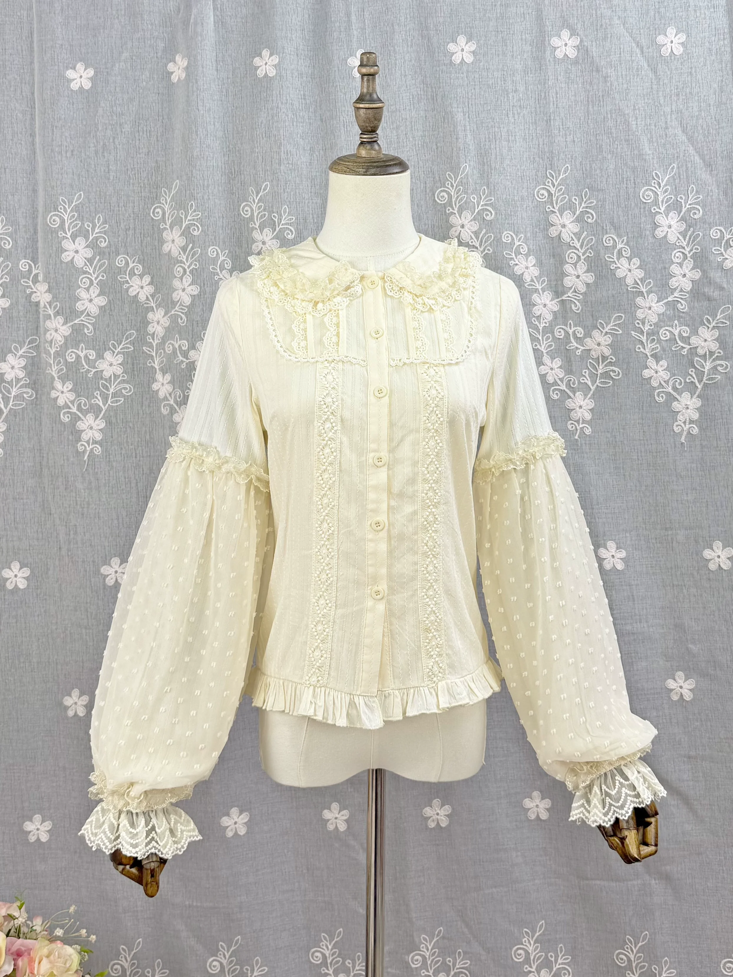 Spiral Candy - Sweet Lolita Long Sleeve Cotton Shirt, Lace Accents - Image 18