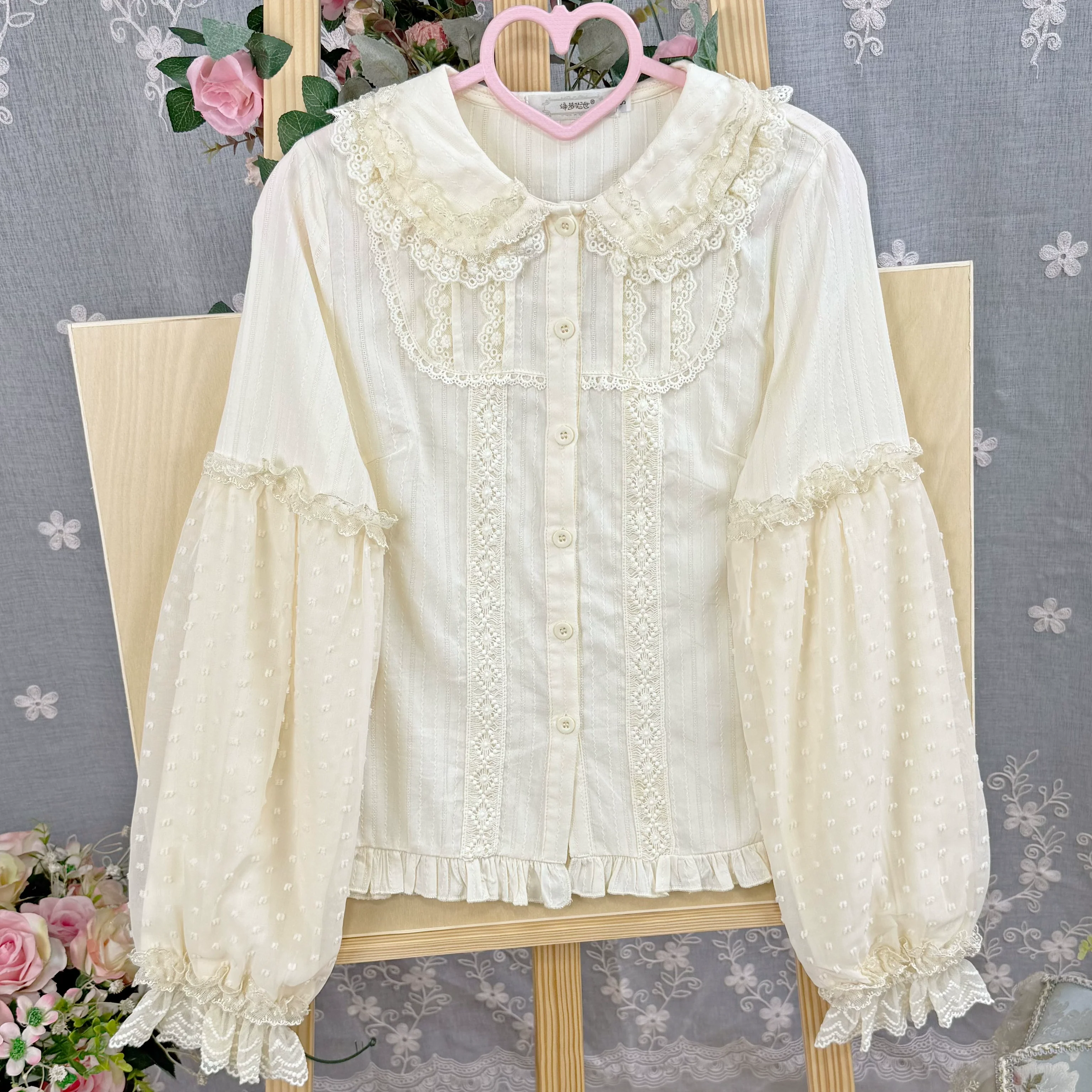 Spiral Candy - Sweet Lolita Long Sleeve Cotton Shirt, Lace Accents - Image 19
