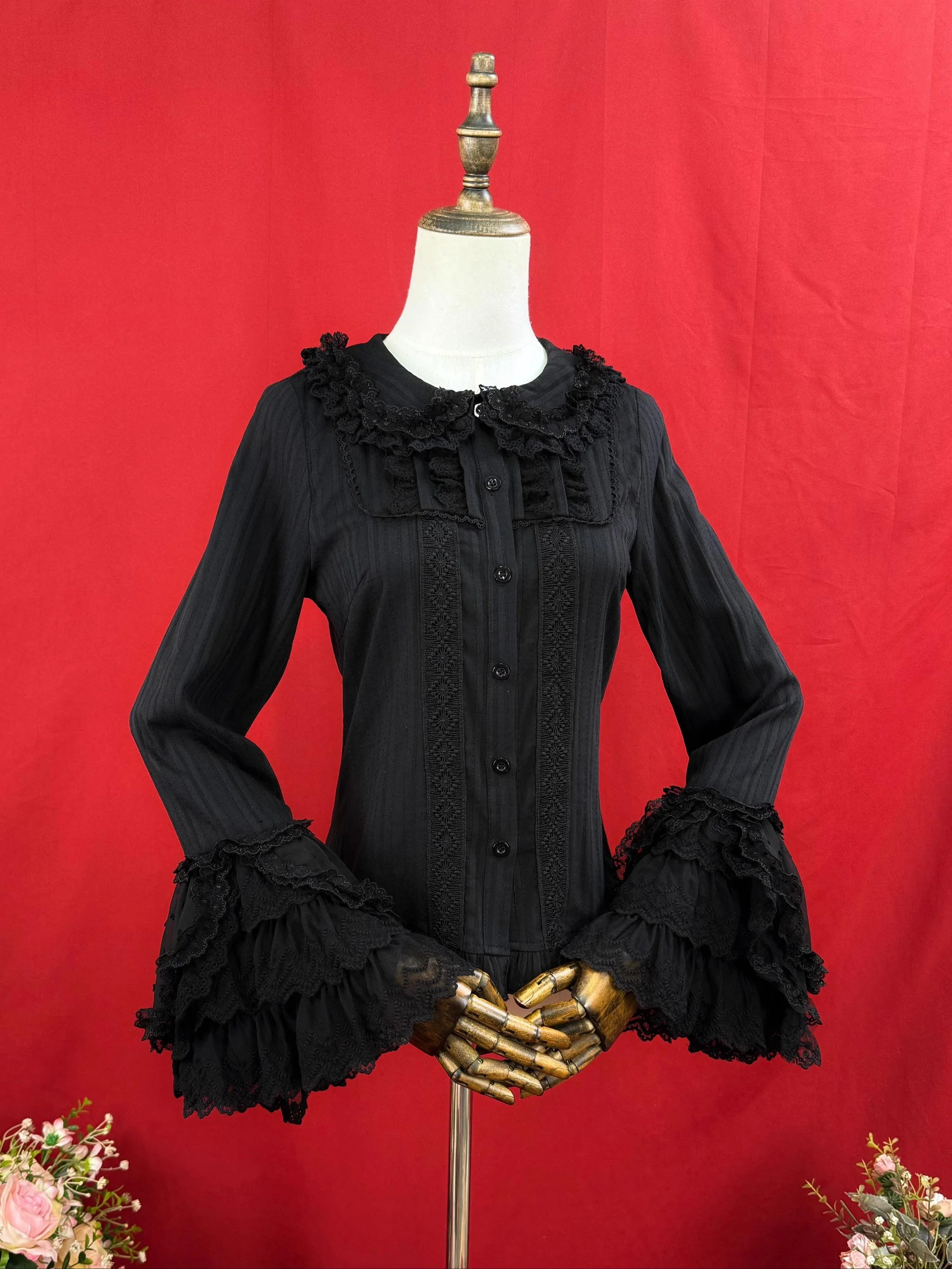 Spiral Candy - Sweet Lolita Long Sleeve Cotton Shirt, Lace Accents - Image 20