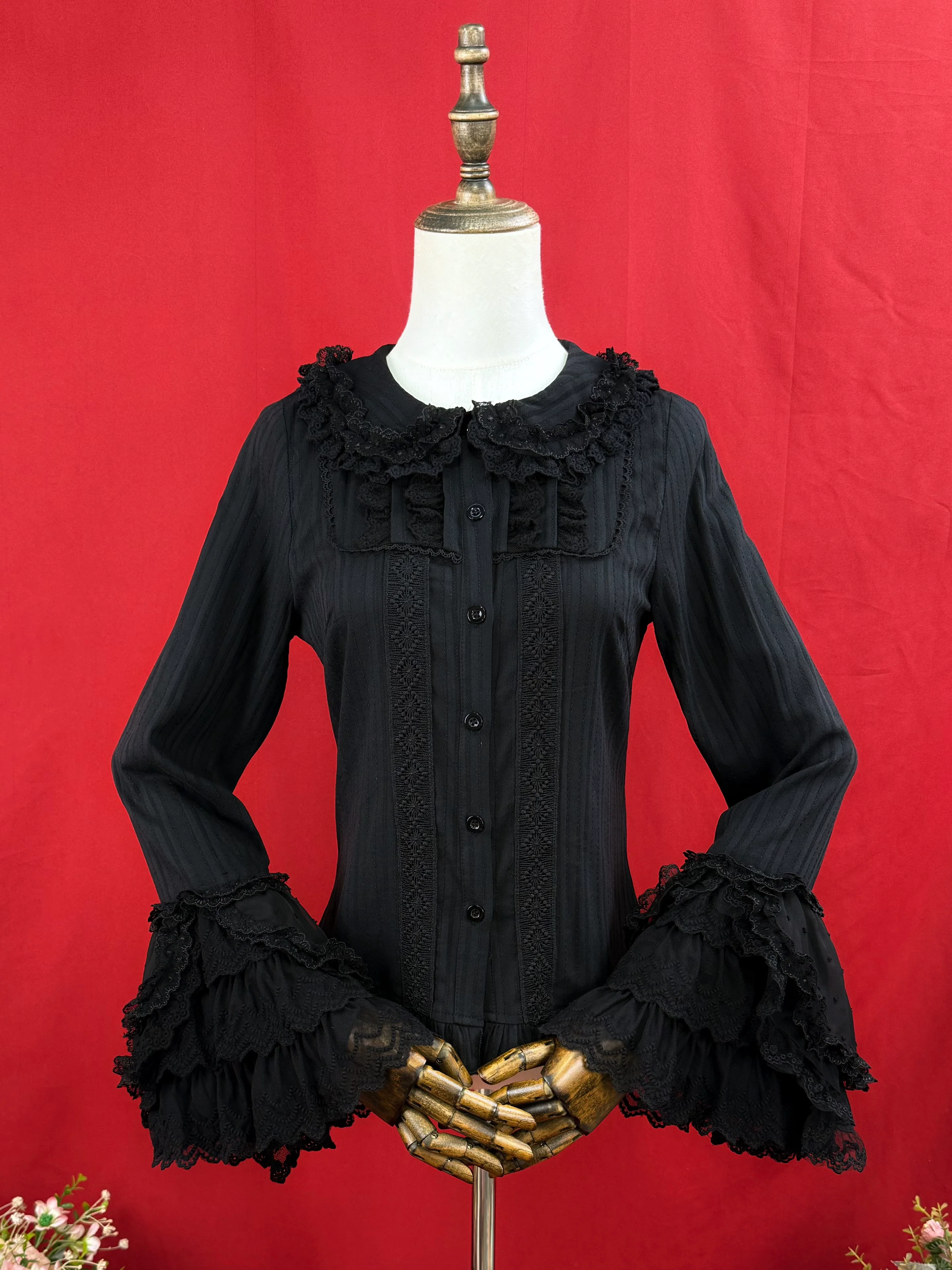Spiral Candy - Sweet Lolita Long Sleeve Cotton Shirt, Lace Accents - Image 22