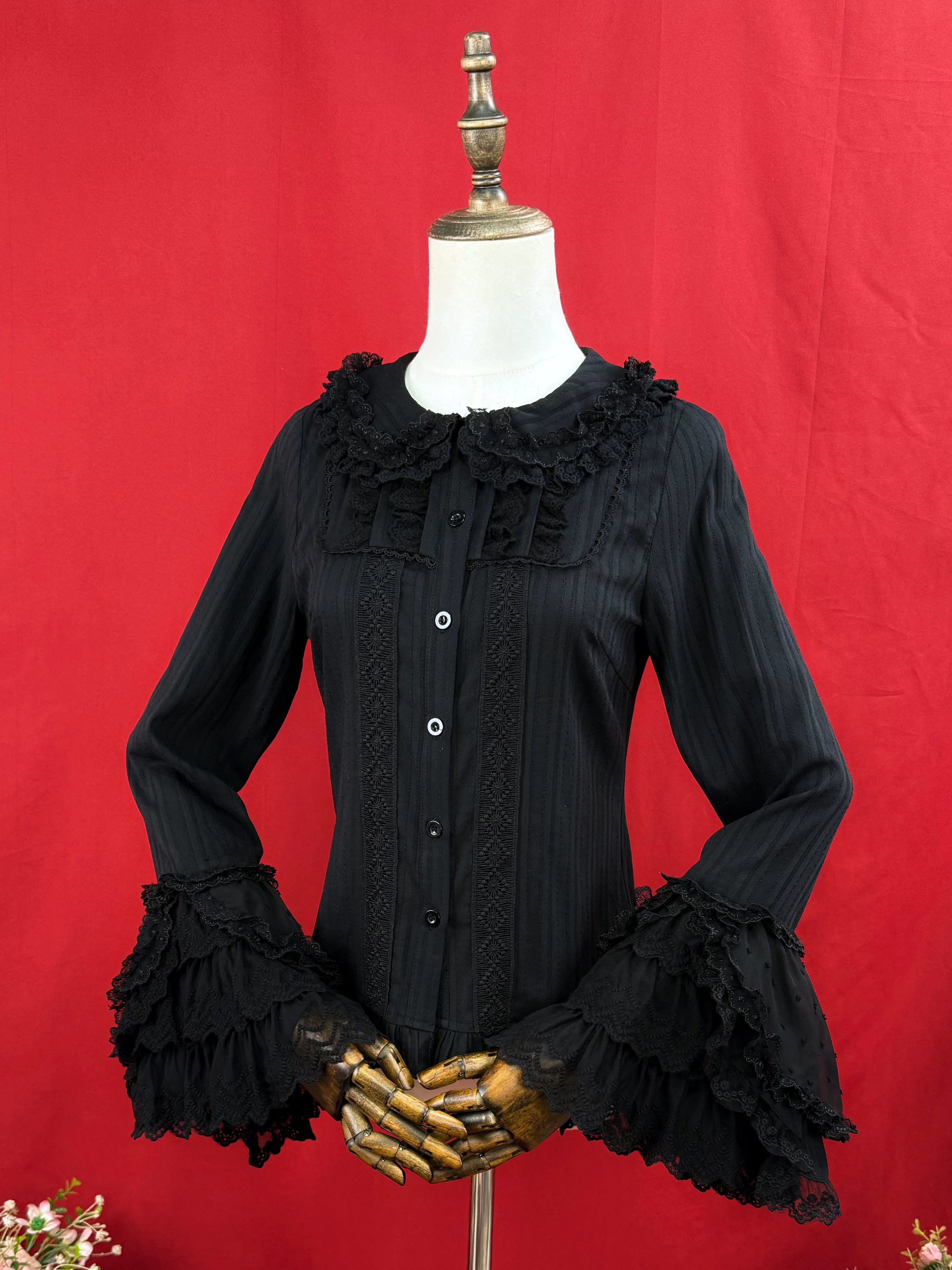 Spiral Candy - Sweet Lolita Long Sleeve Cotton Shirt, Lace Accents - Image 23