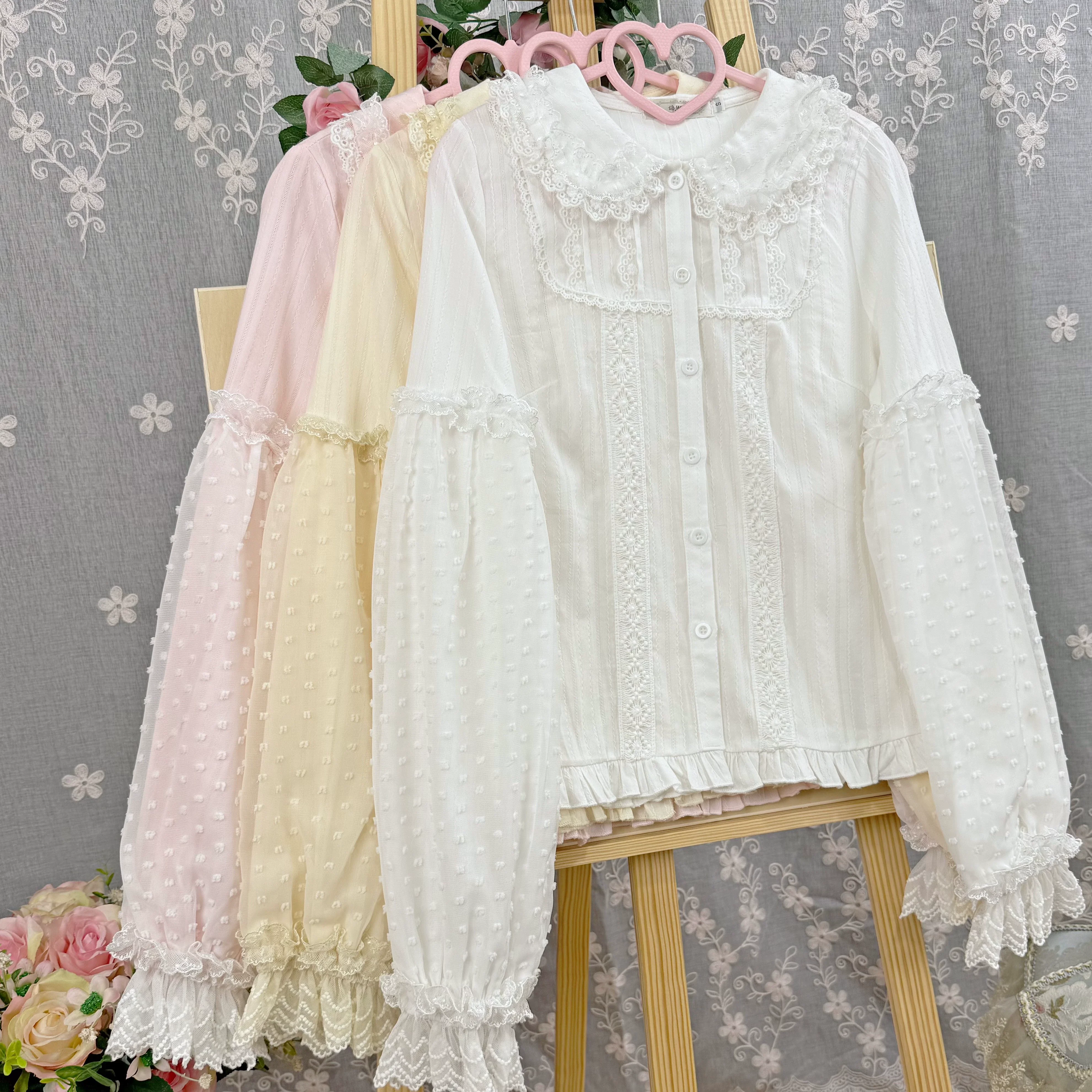 Spiral Candy - Sweet Lolita Long Sleeve Cotton Shirt, Lace Accents - Image 3