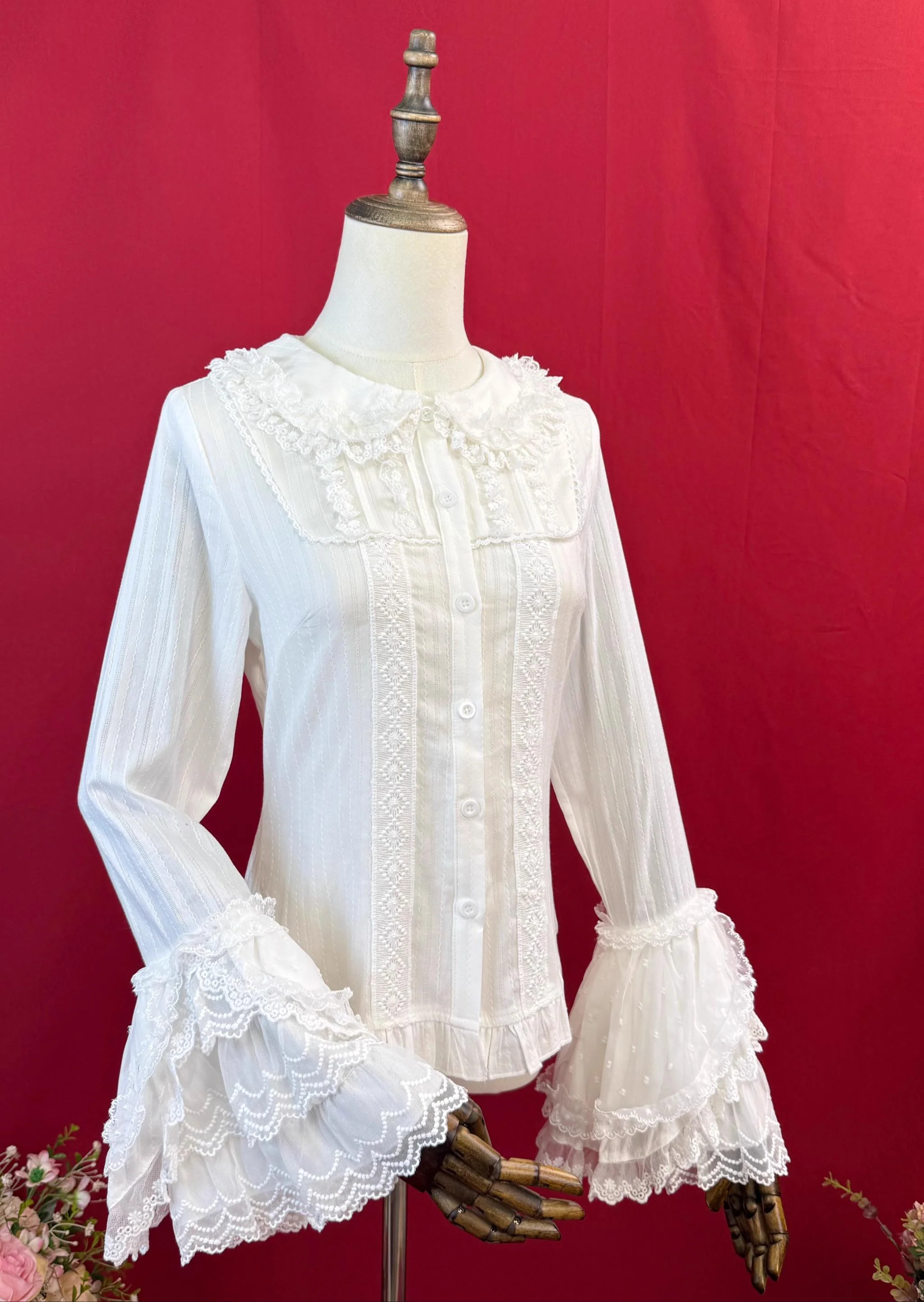 Spiral Candy - Sweet Lolita Long Sleeve Cotton Shirt, Lace Accents - Image 5