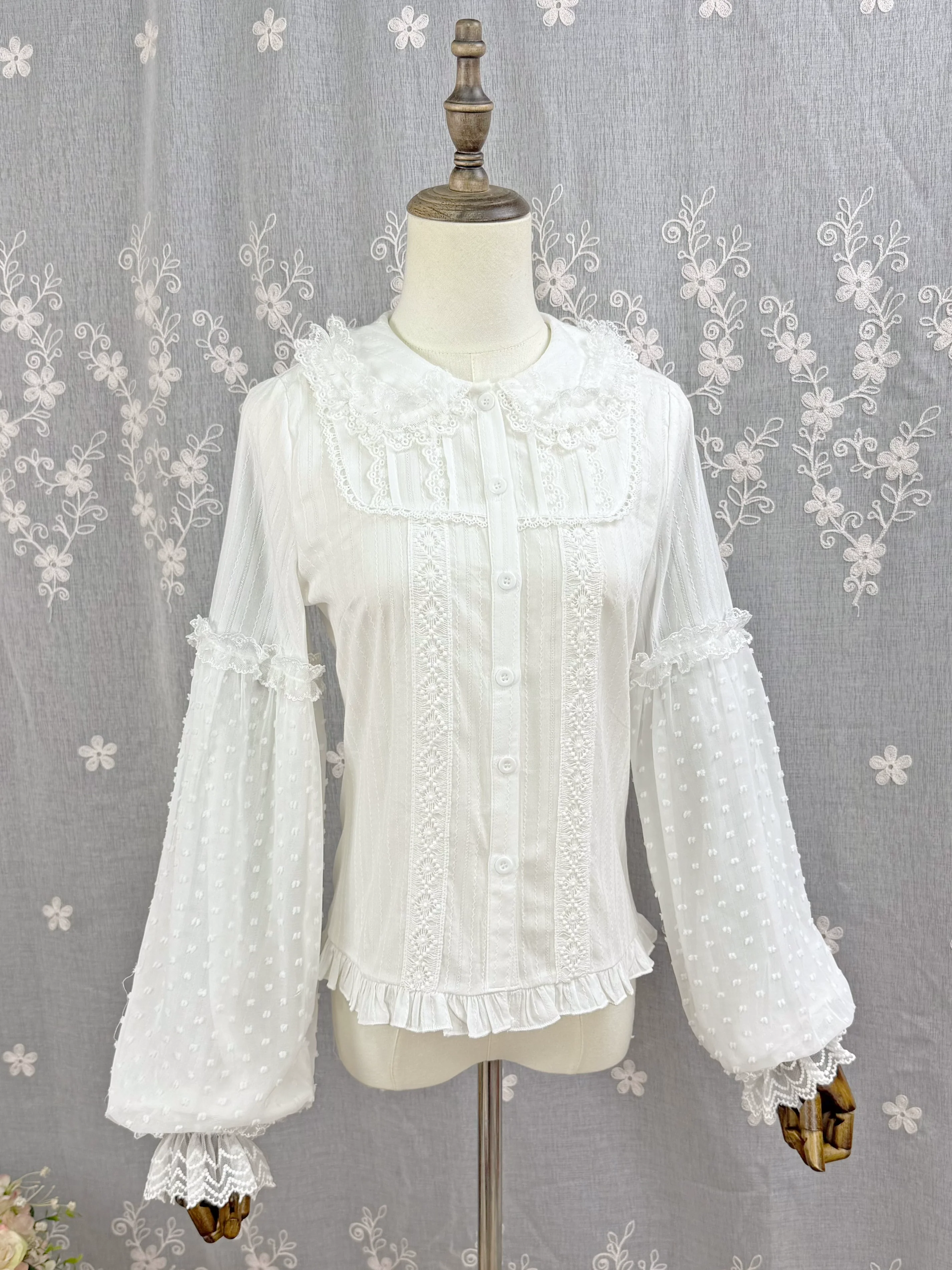 Spiral Candy - Sweet Lolita Long Sleeve Cotton Shirt, Lace Accents - Image 6