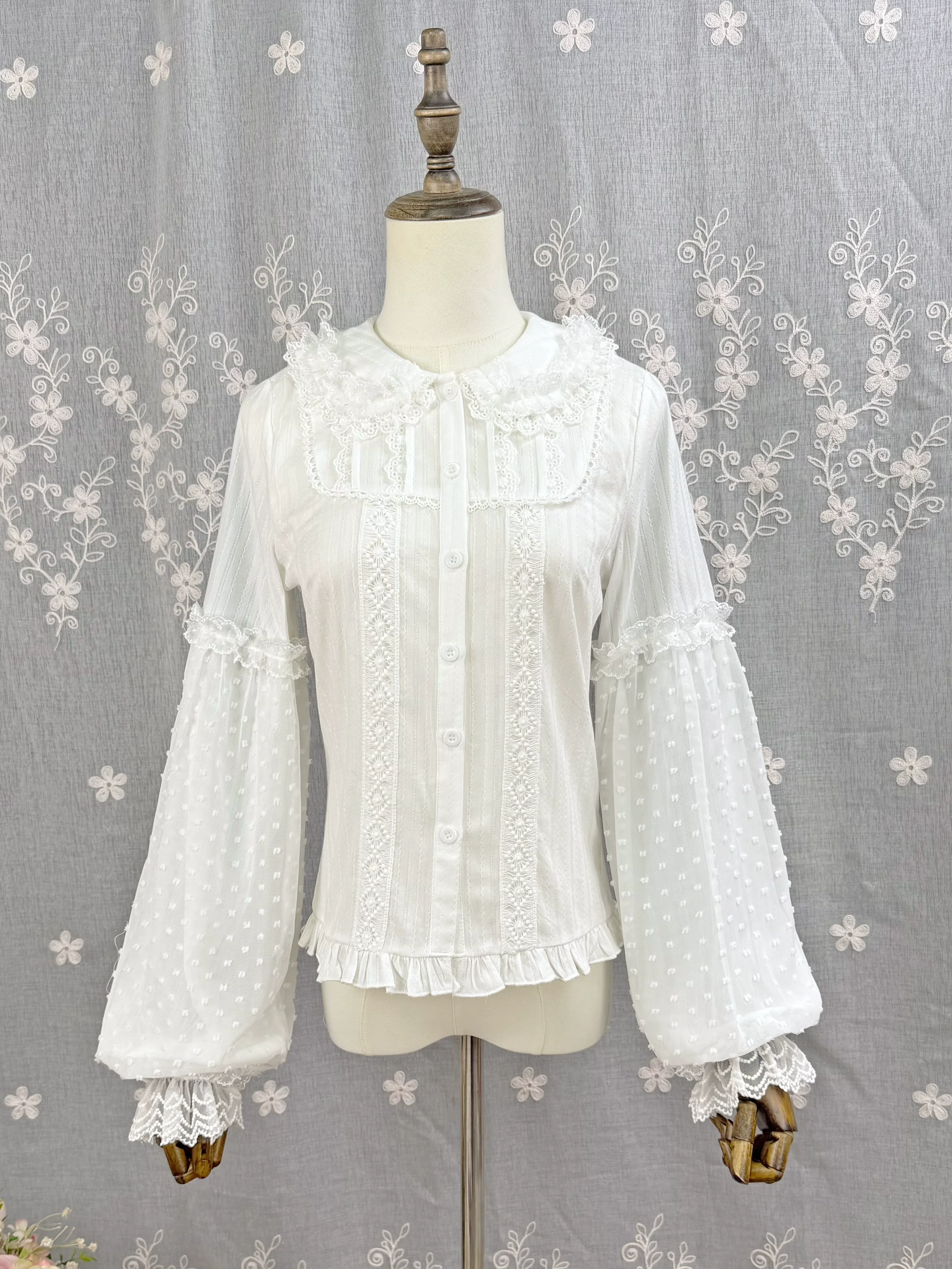 Spiral Candy - Sweet Lolita Long Sleeve Cotton Shirt, Lace Accents - Image 7