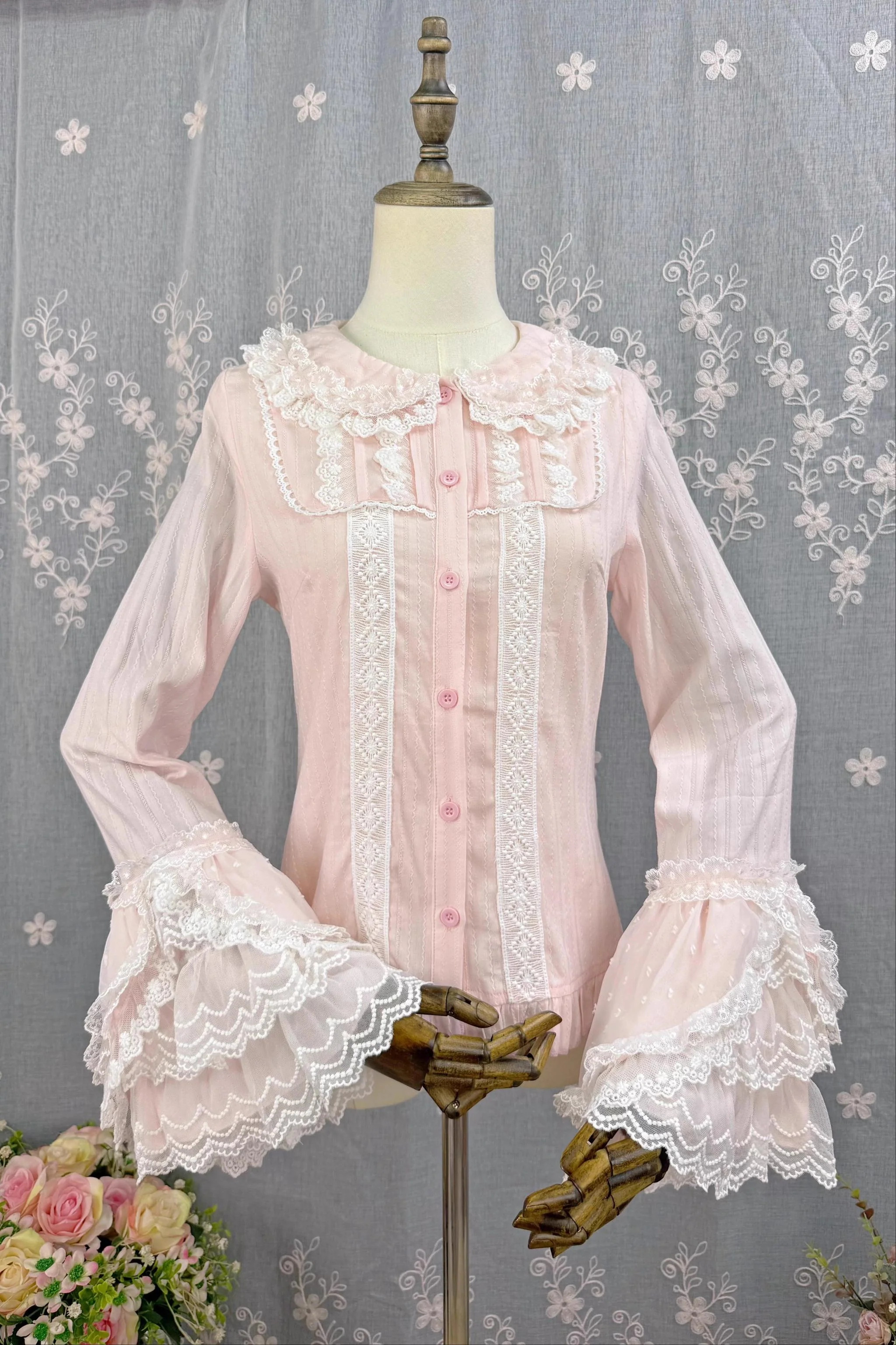 Spiral Candy - Sweet Lolita Long Sleeve Cotton Shirt, Lace Accents - Image 9