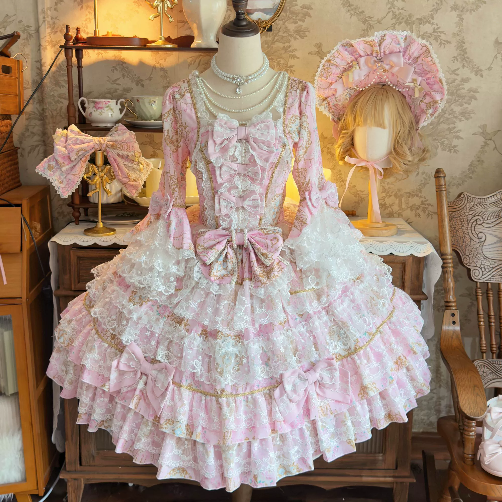 Candlelight Sonata - Sweet Lolita Long Sleeve OP, Tiered Ruffles - Image 3