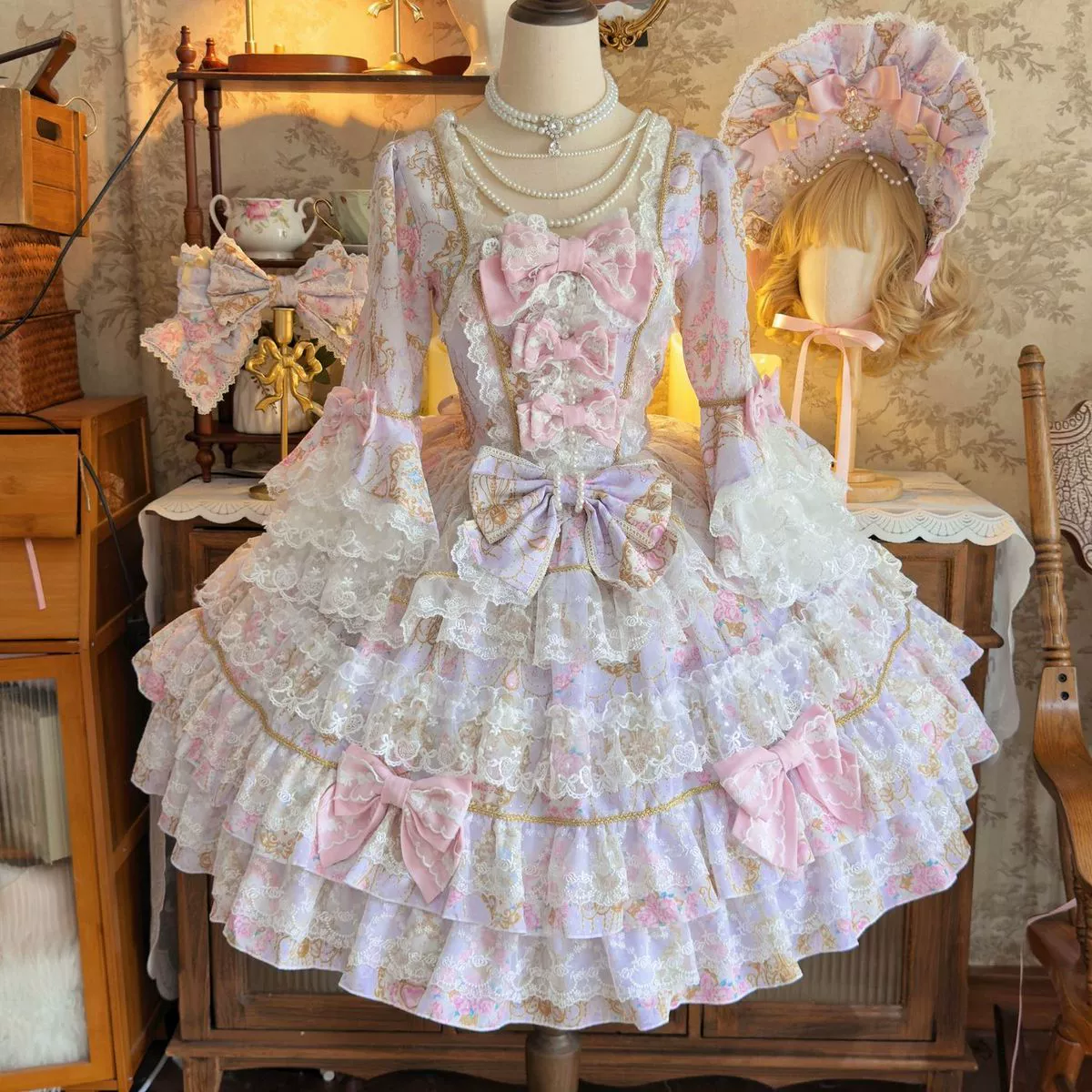 Candlelight Sonata - Sweet Lolita Long Sleeve OP, Tiered Ruffles - Image 4