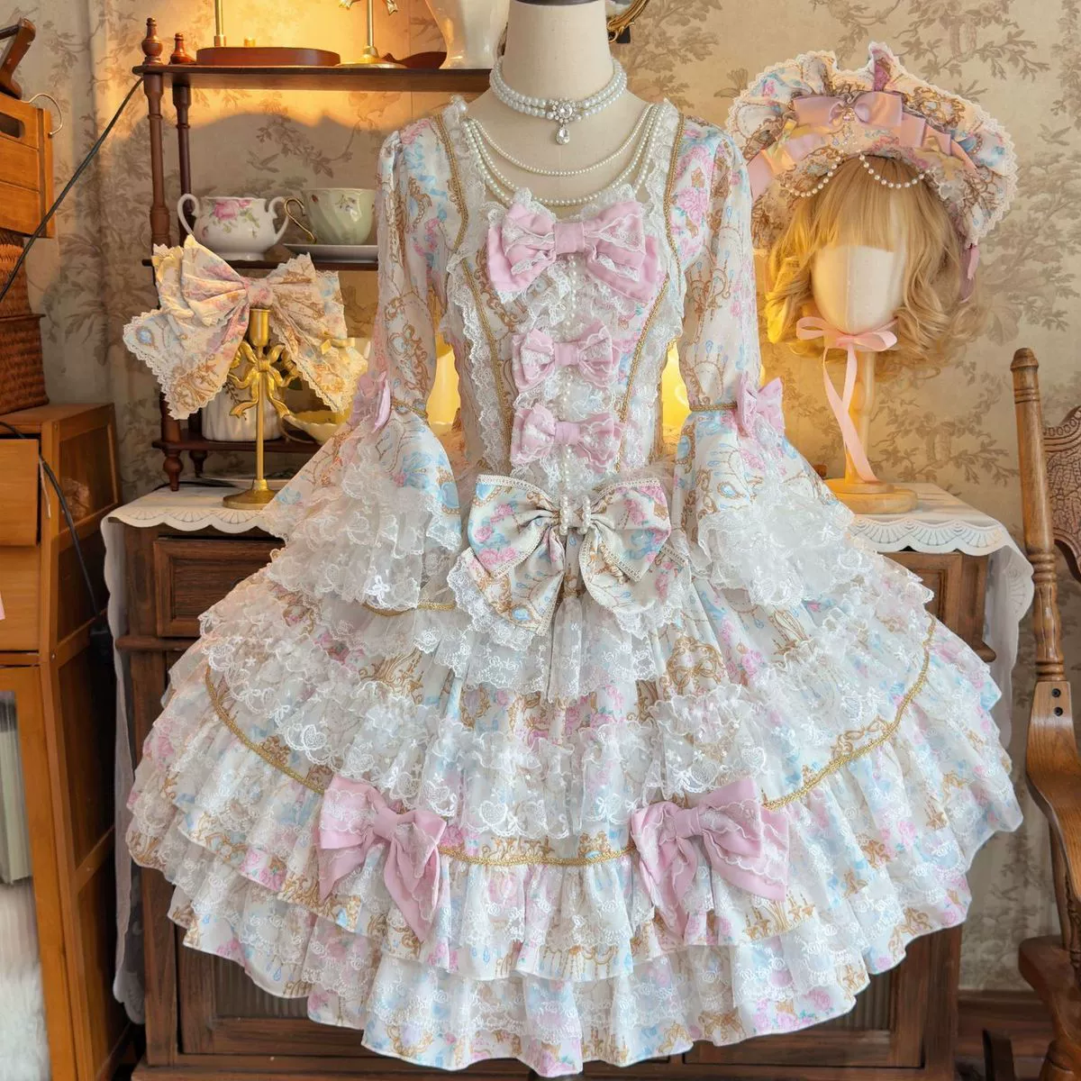 Candlelight Sonata - Sweet Lolita Long Sleeve OP, Tiered Ruffles - Image 5