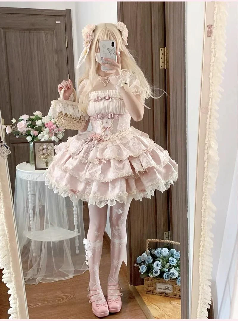 Buling Moon - Ballet Elegance - Sweet Lolita Mini JSK Set with Tulle Shirt and Headdress - Image 15
