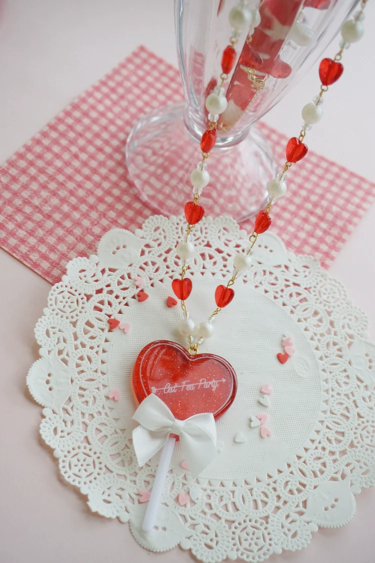 Sweet Lolita Necklace Heart-Shaped Lollipop Necklace - Image 3