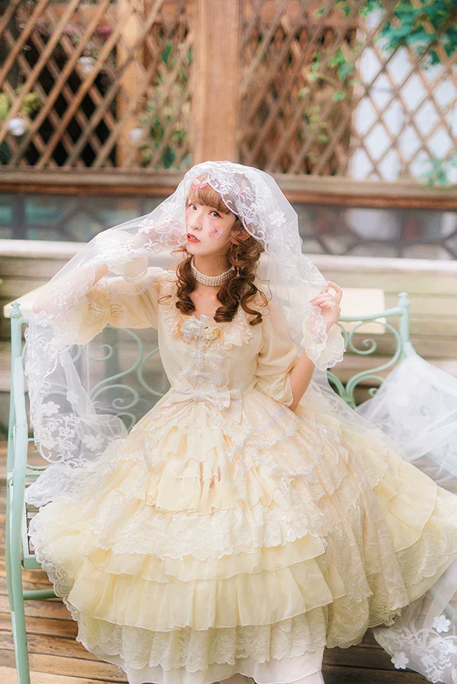Dawn Wedding - Sweet Lolita OP Dress, Layered Hem - Image 4