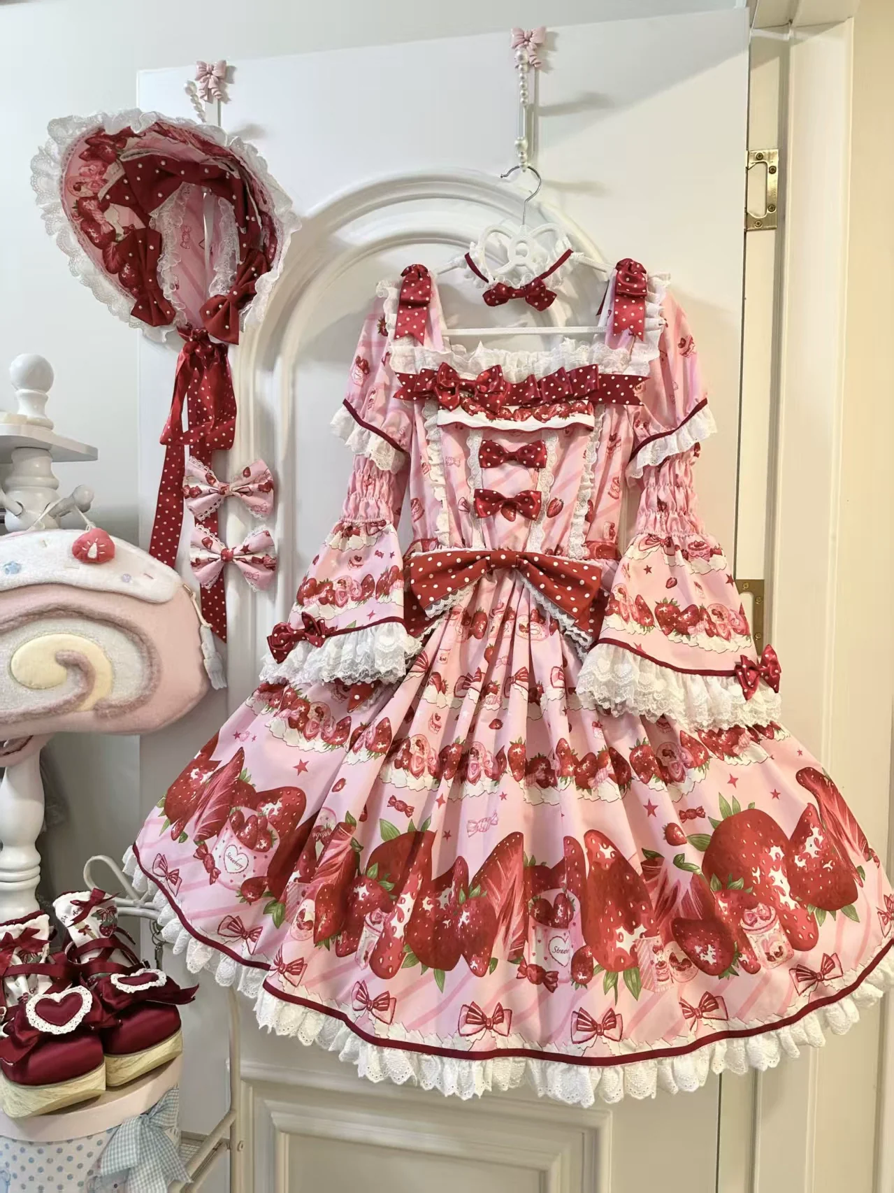Strawberry Box - Sweet Lolita OP Dress, Strawberry Print - Image 11
