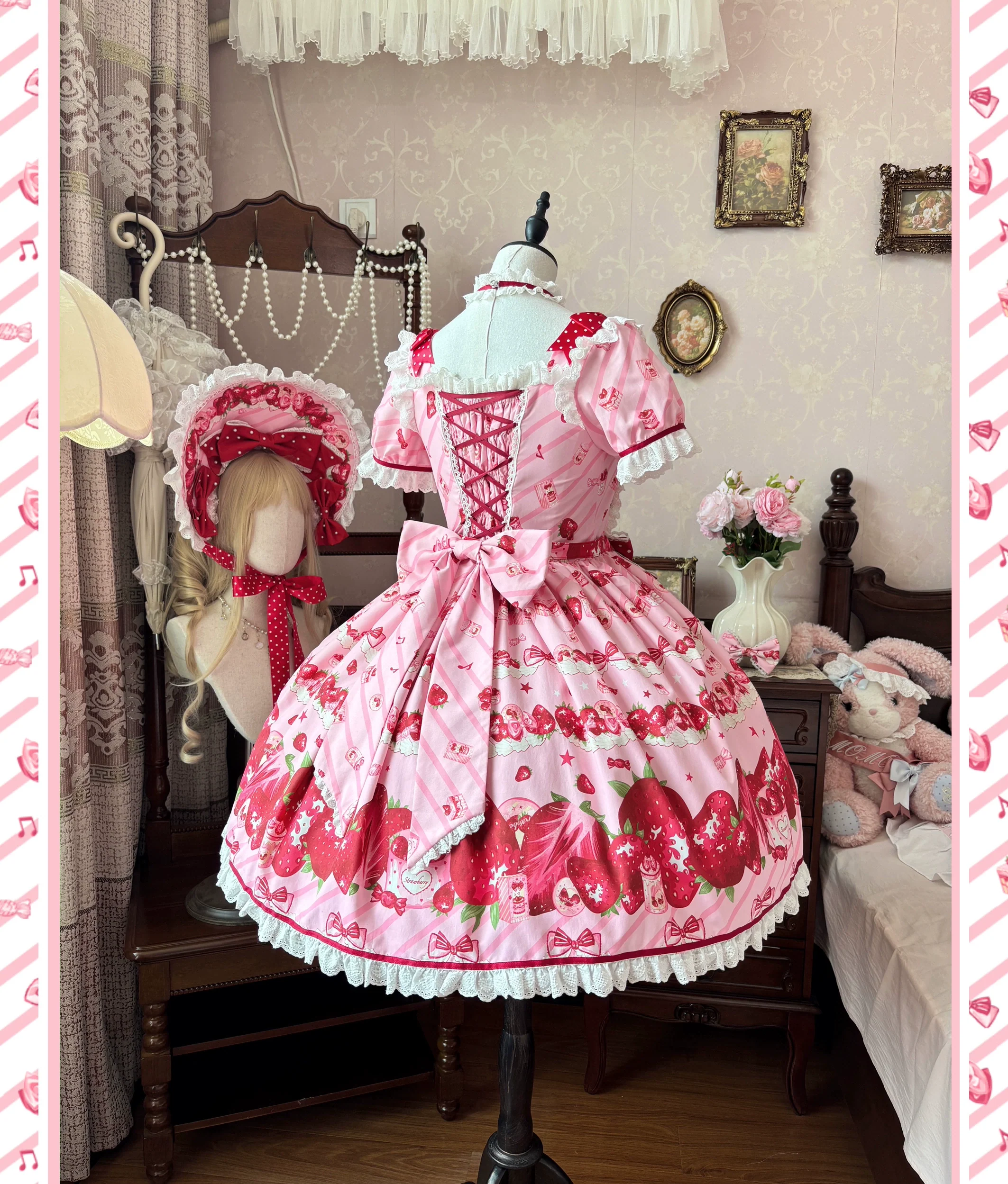 Strawberry Box - Sweet Lolita OP Dress, Strawberry Print - Image 4