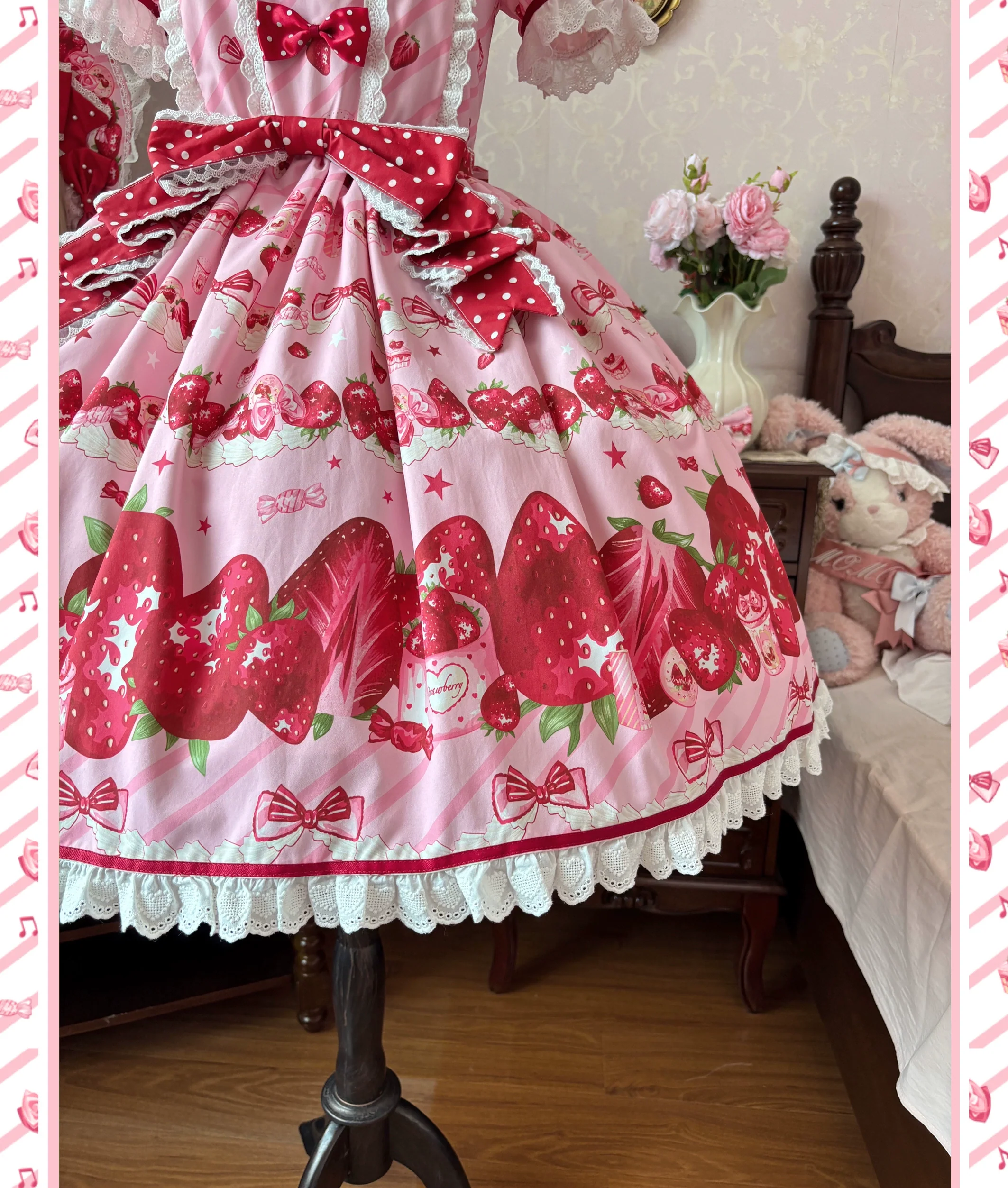Strawberry Box - Sweet Lolita OP Dress, Strawberry Print - Image 5