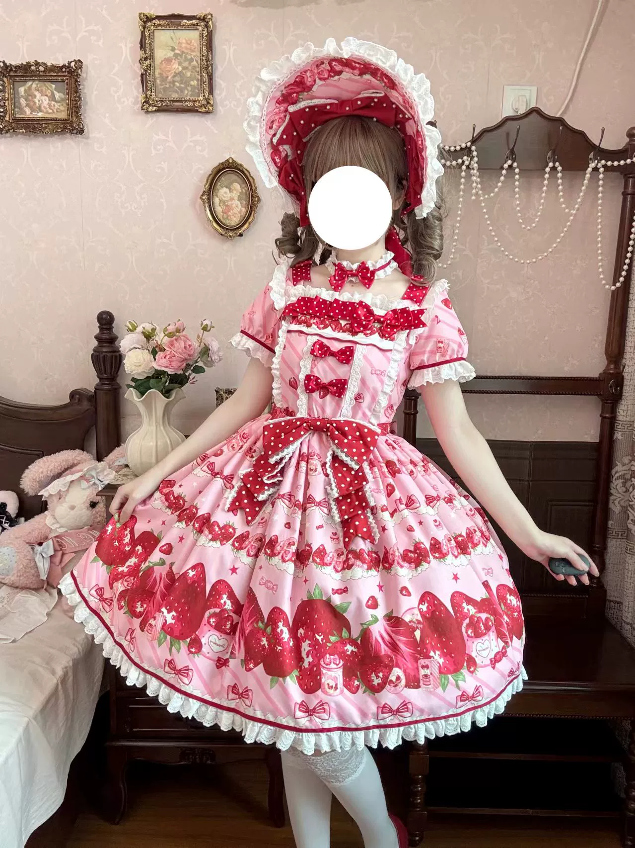 Strawberry Box - Sweet Lolita OP Dress, Strawberry Print - Image 6