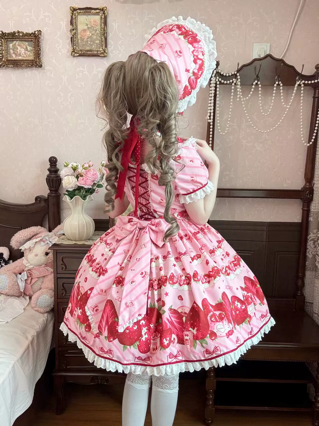 Strawberry Box - Sweet Lolita OP Dress, Strawberry Print - Image 7