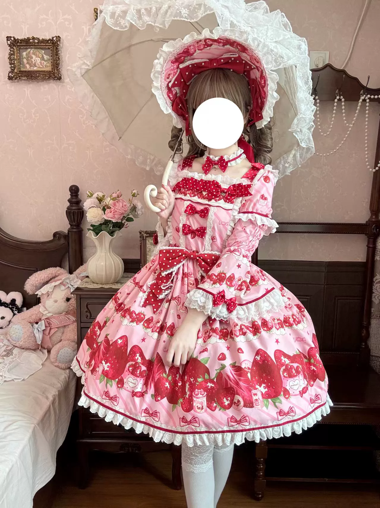 Strawberry Box - Sweet Lolita OP Dress, Strawberry Print - Image 8