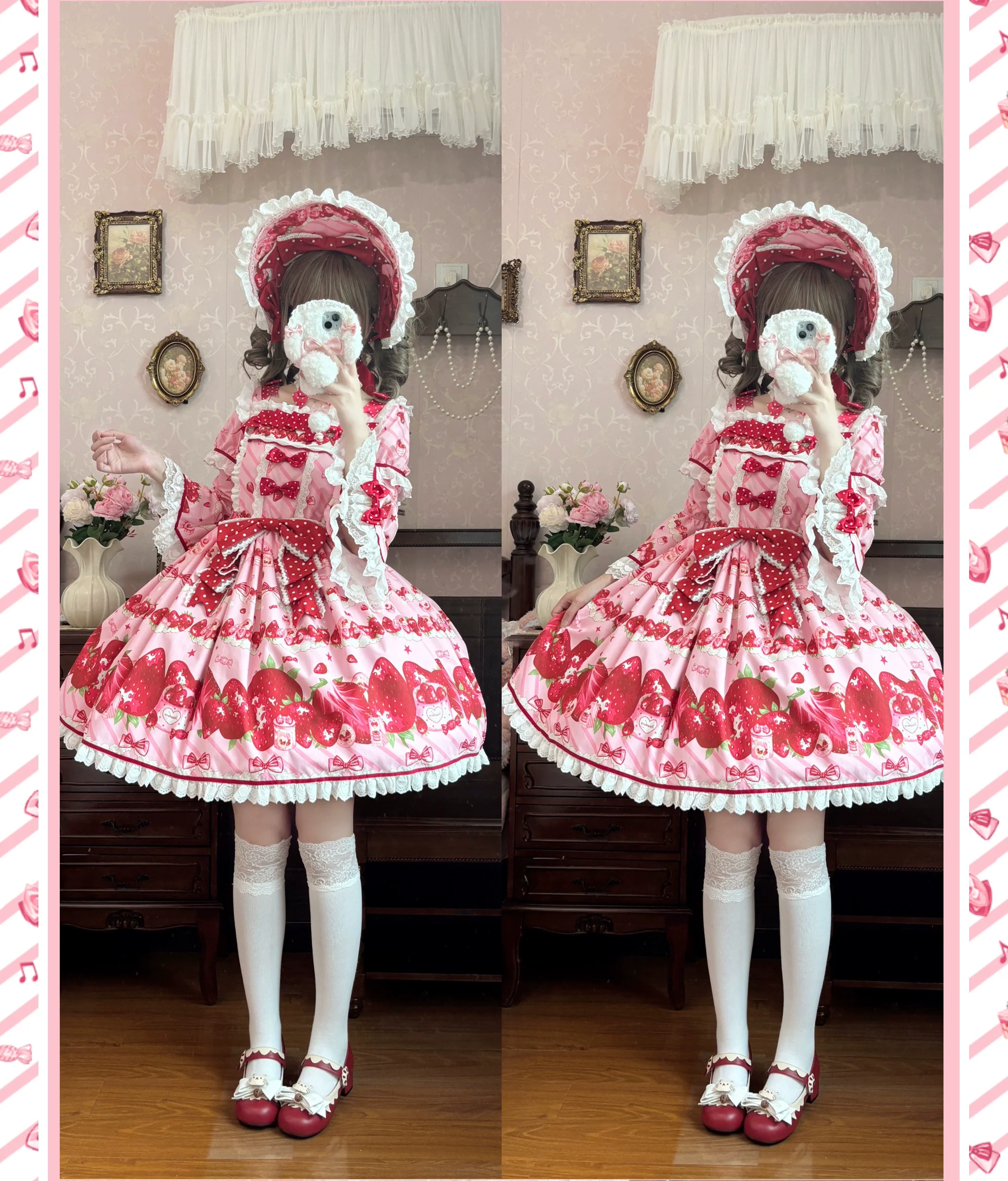 Strawberry Box - Sweet Lolita OP Dress, Strawberry Print - Image 9