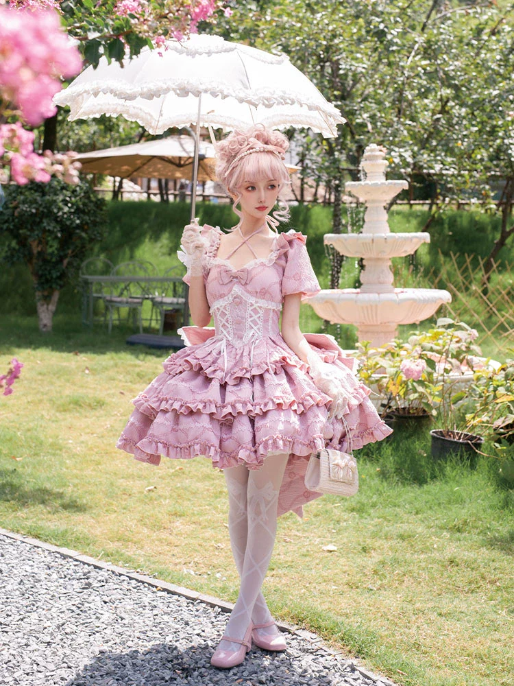Puff Rose - Sweet Lolita OP Princess Bow Trailing Lolita Dress - Image 2