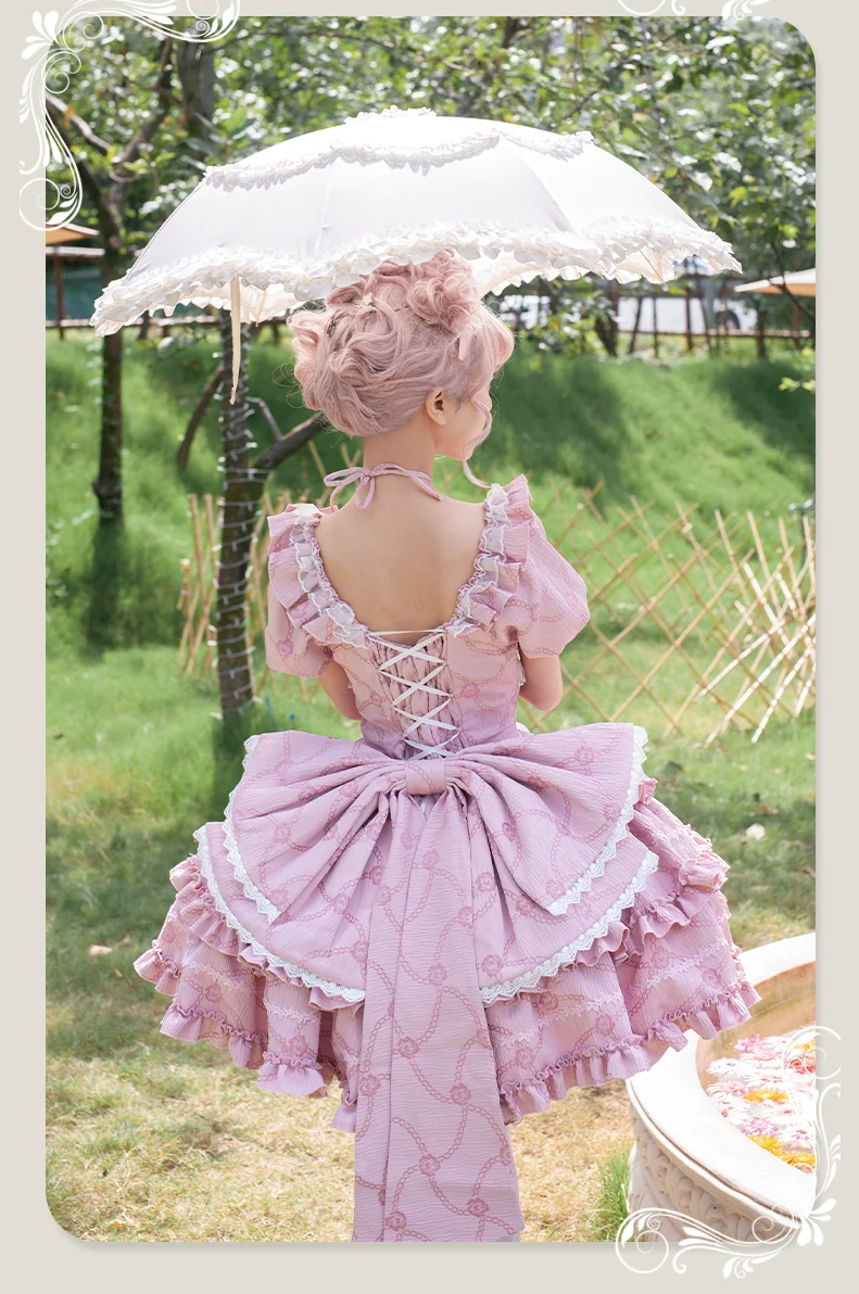 Puff Rose - Sweet Lolita OP Princess Bow Trailing Lolita Dress - Image 4