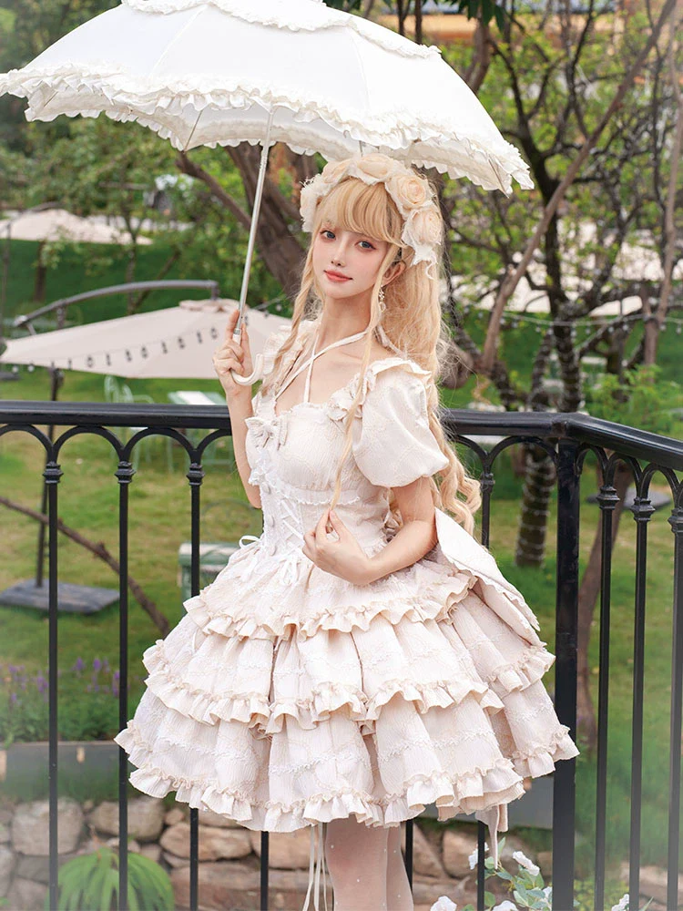 Puff Rose - Sweet Lolita OP Princess Bow Trailing Lolita Dress - Image 5