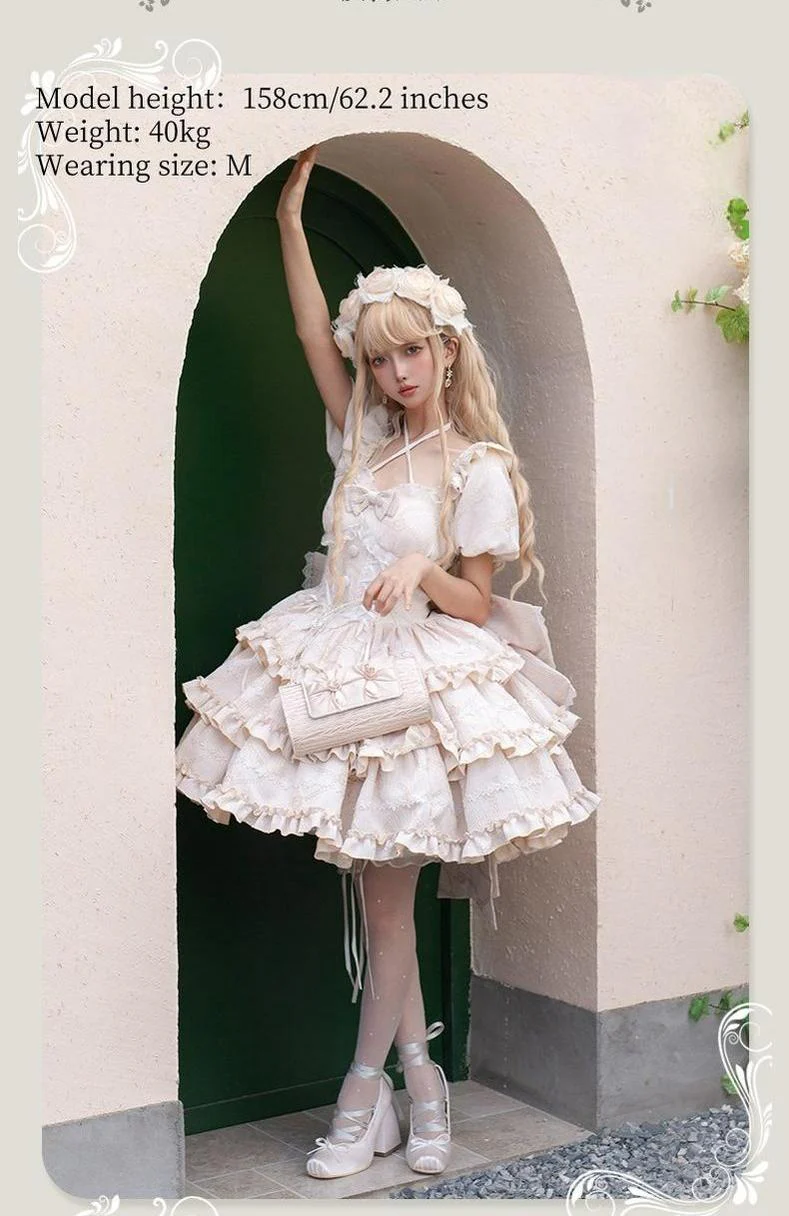Puff Rose - Sweet Lolita OP Princess Bow Trailing Lolita Dress - Image 6