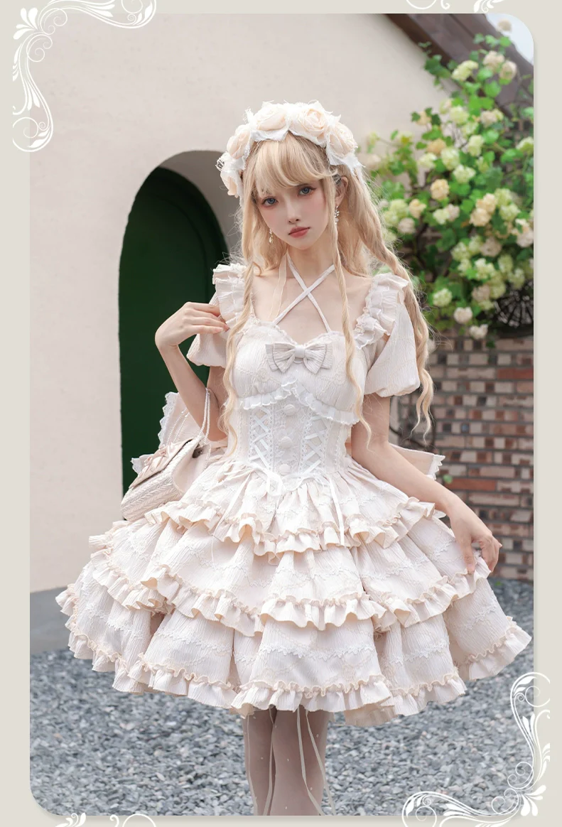 Puff Rose - Sweet Lolita OP Princess Bow Trailing Lolita Dress - Image 7