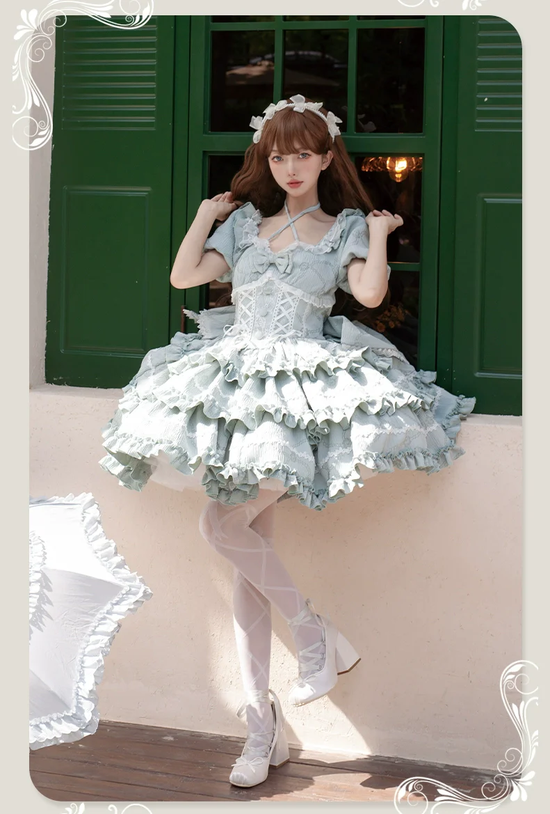 Puff Rose - Sweet Lolita OP Princess Bow Trailing Lolita Dress - Image 9